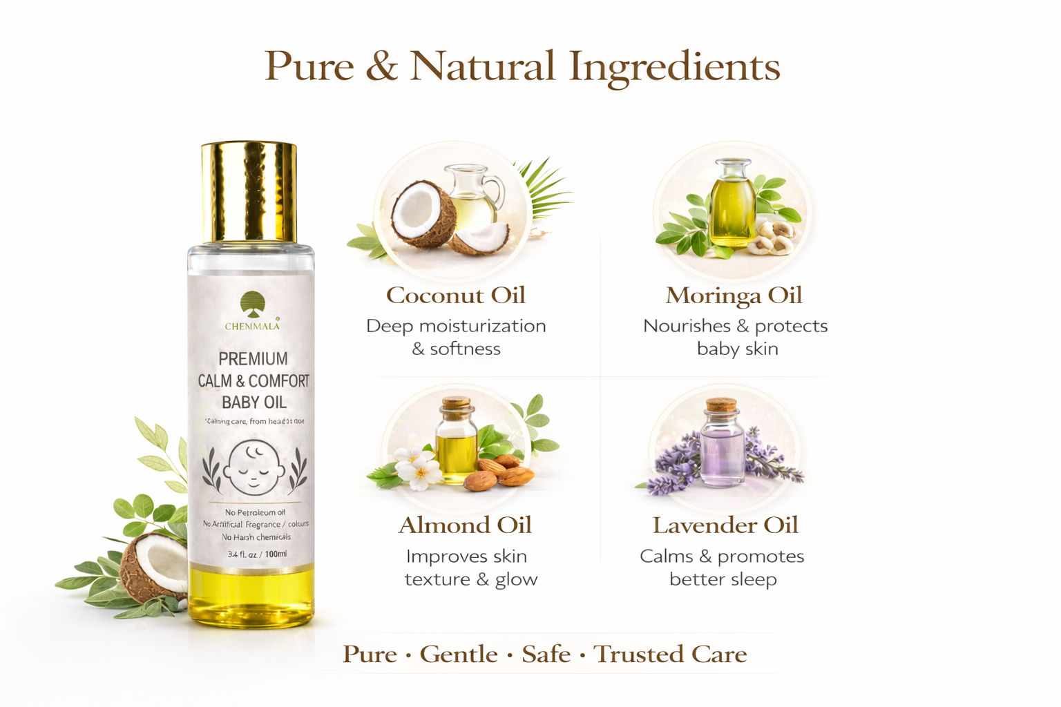 Chemmala Baby Massage Oil – Gentle & Nourishing | 100% Natural | For Soft Skin, Relaxation & Healthy Growth