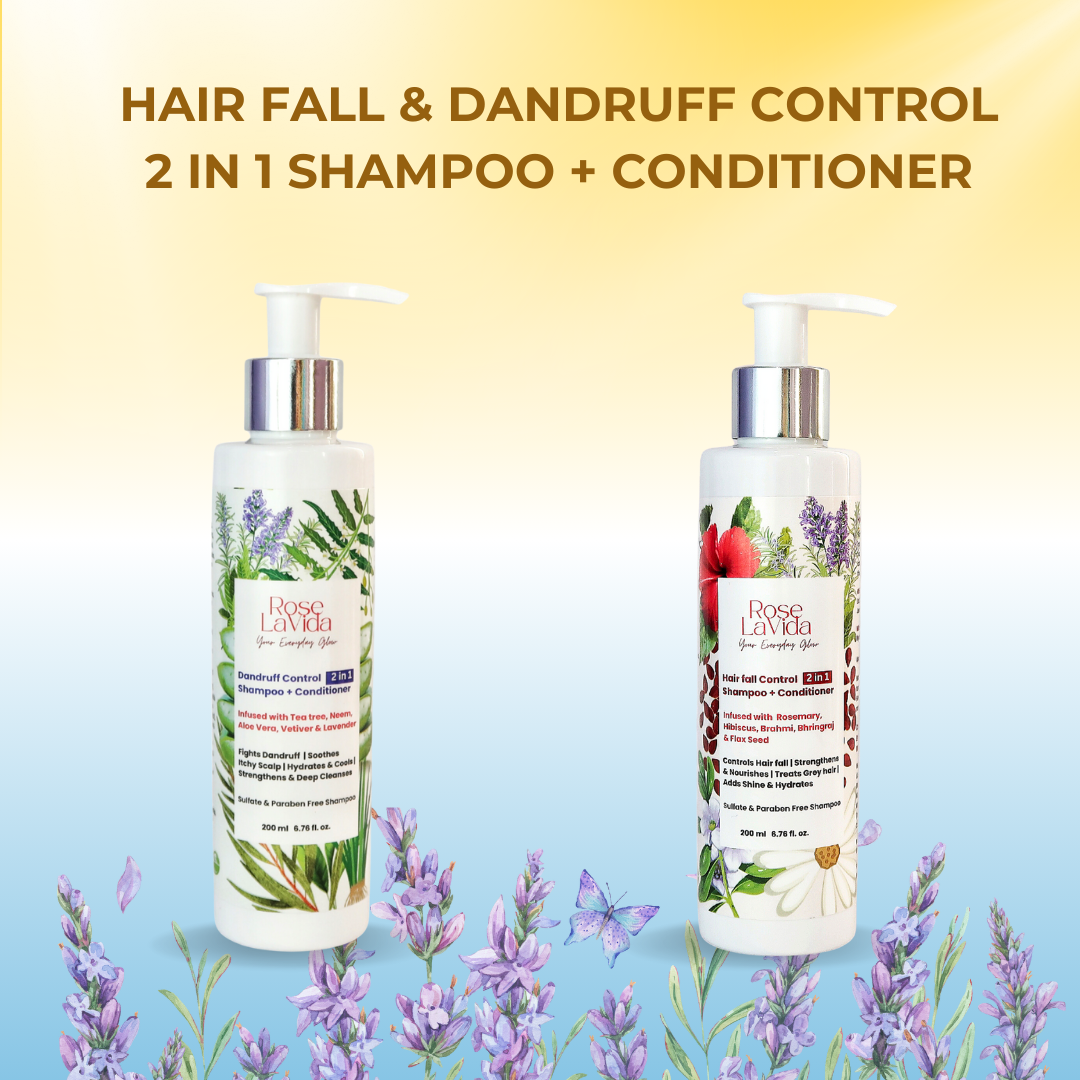 Ayurvedic Rosemary Strength & Shine & Tea Tree Flake Free 2-in-1 Shampoo + Conditioner For Hair fall & Dandruff Control | With 5 Plant Ingredients | Sulfate & Paraben Free | For All Hair Types