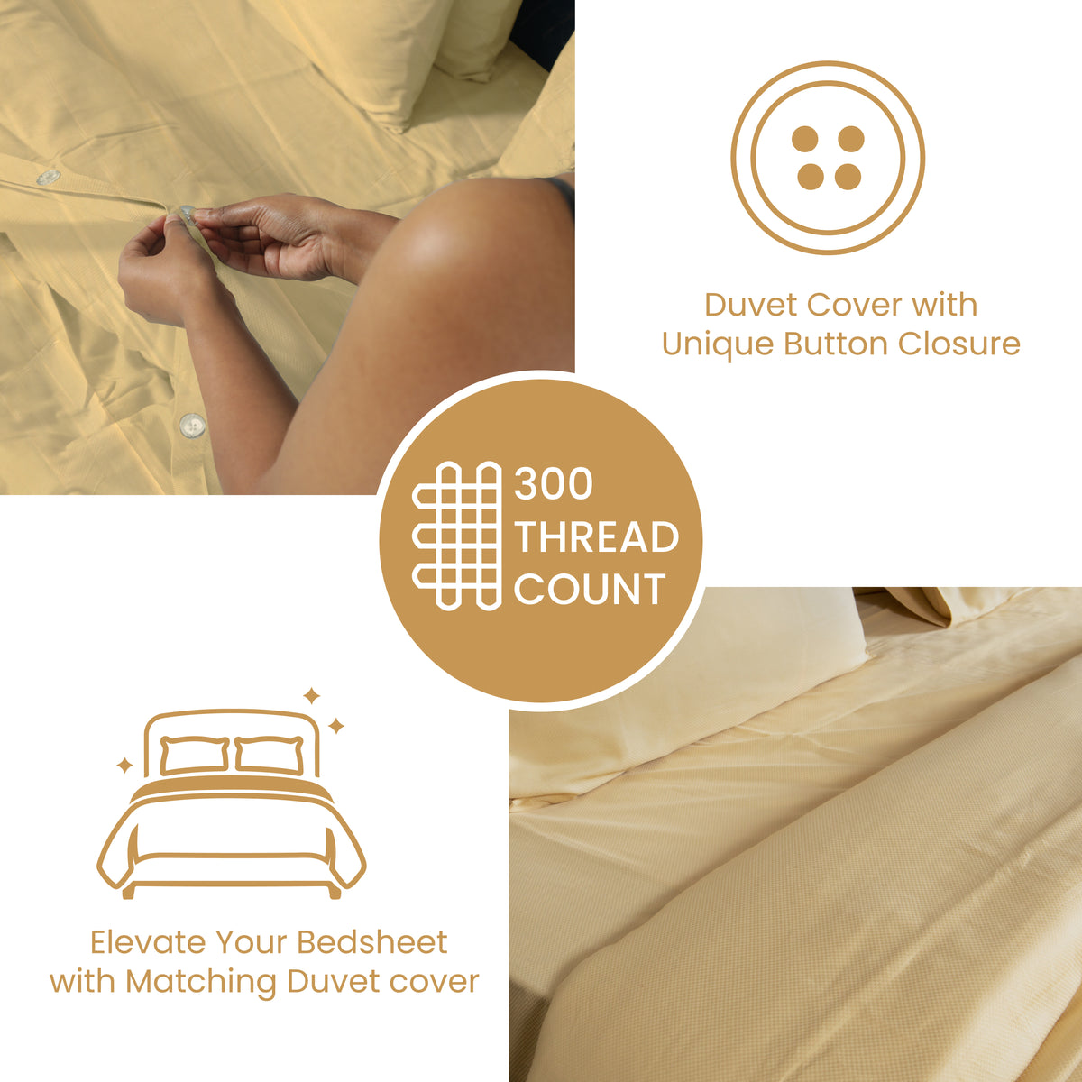 Almond Buff, 300TC, Microchecks Bedsheet Set