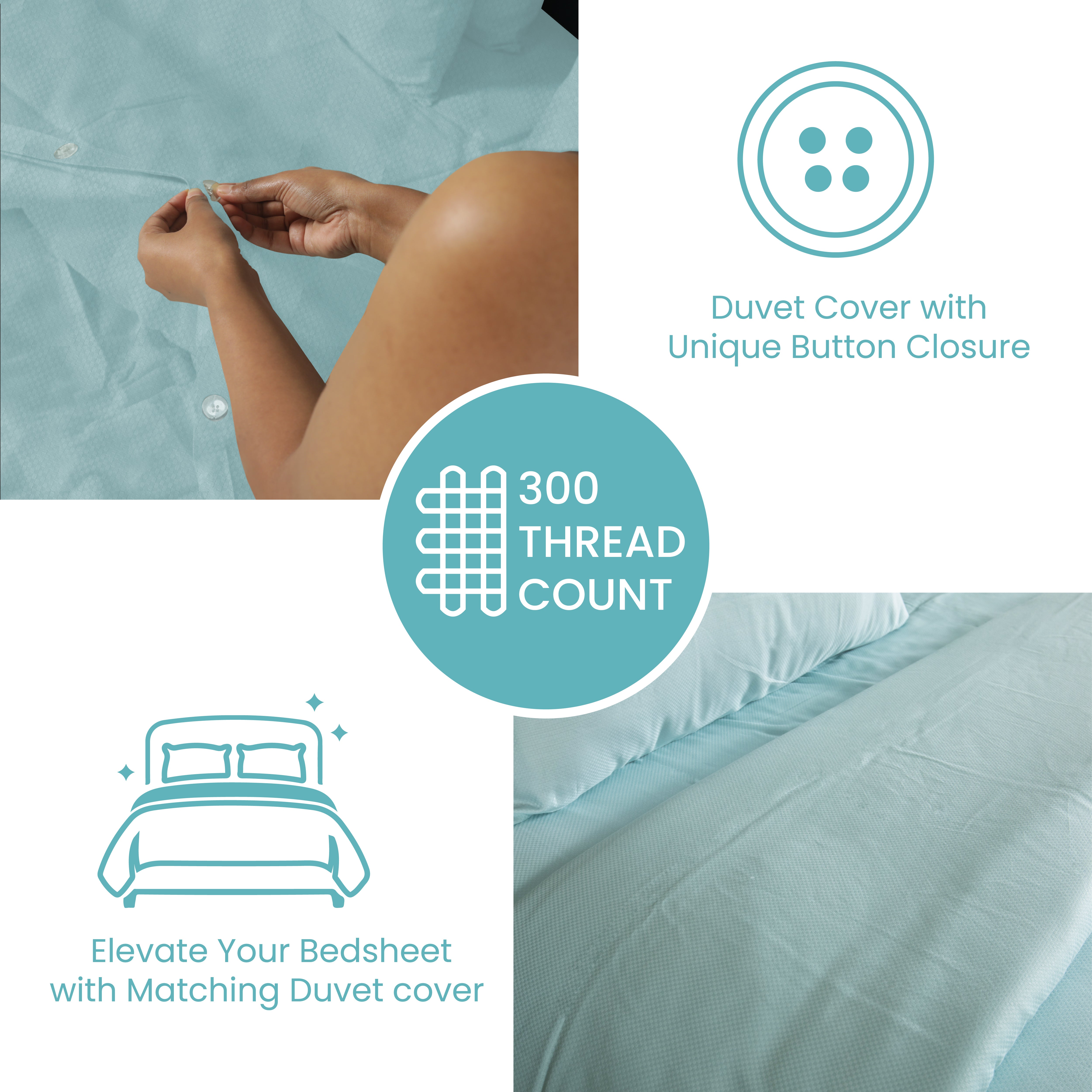 Stratosphere Blue, 300TC, Microchecks Bedsheet Set