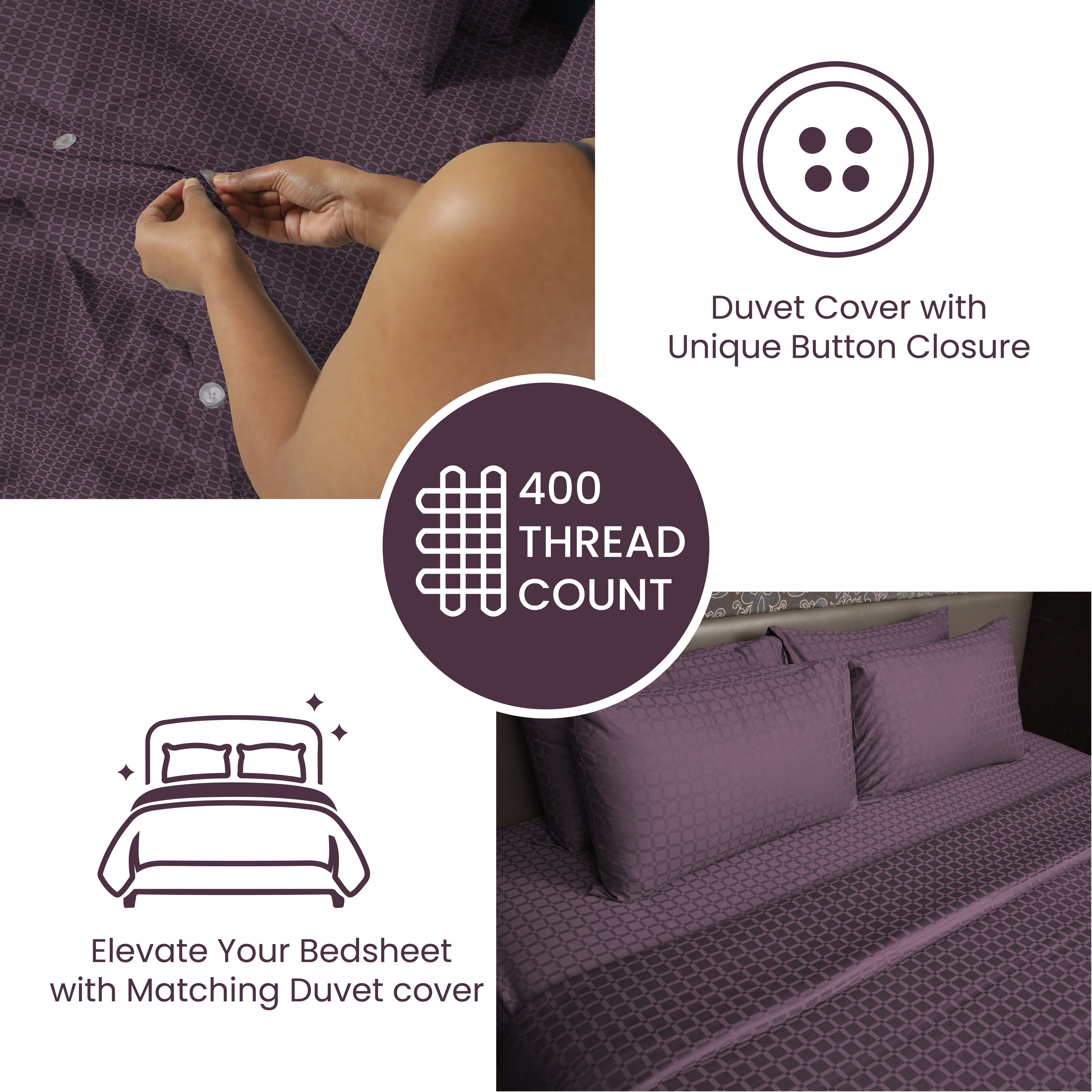 Arctic Dusk, 400TC, Signature Checks Bedsheet Set