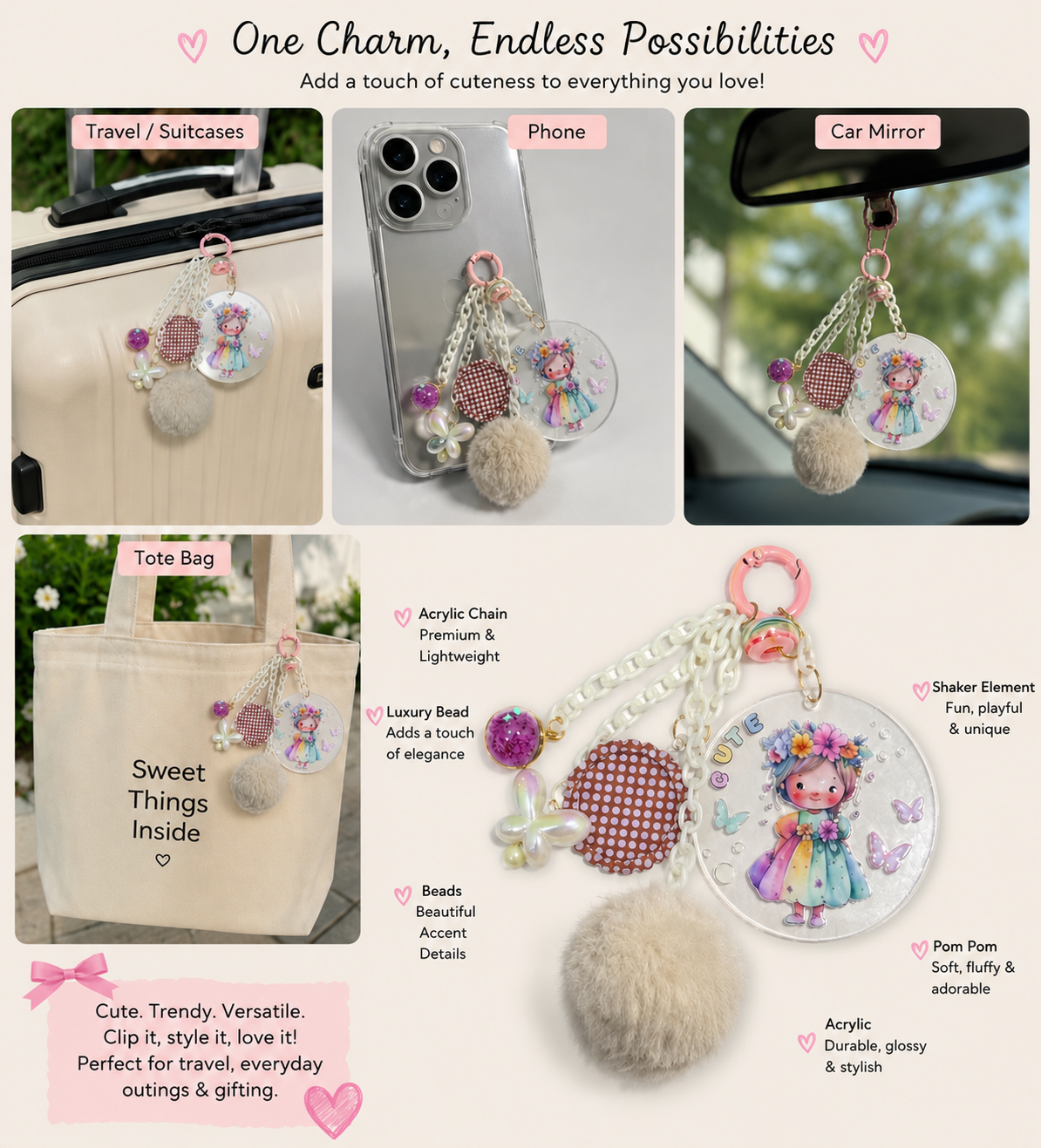 BeYoou.Bling Handcrafted Premium Limited-edition Kawaii Pastel Fairy Acrylic Keychain/Bag Charm