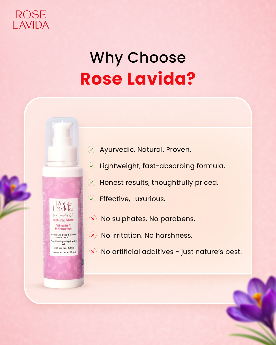 Rose Lavida Natural Glow Vitamin C Moisturizer | For All Skin Types | Women & Men
