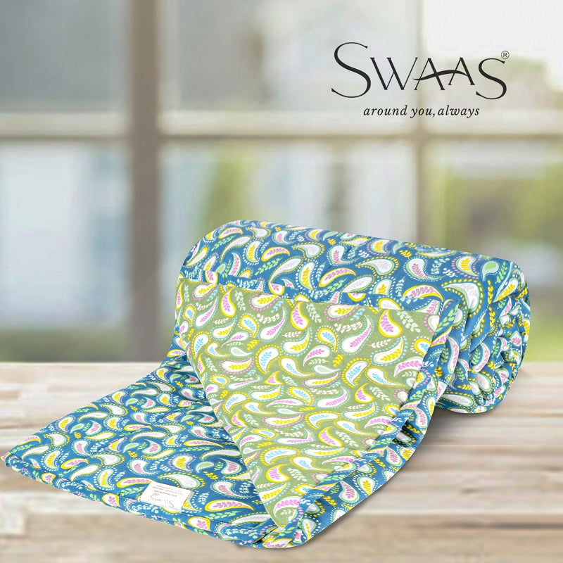 Swaas 100% Cotton Paisley Dark Blue / Dark Green Reversible Quilt