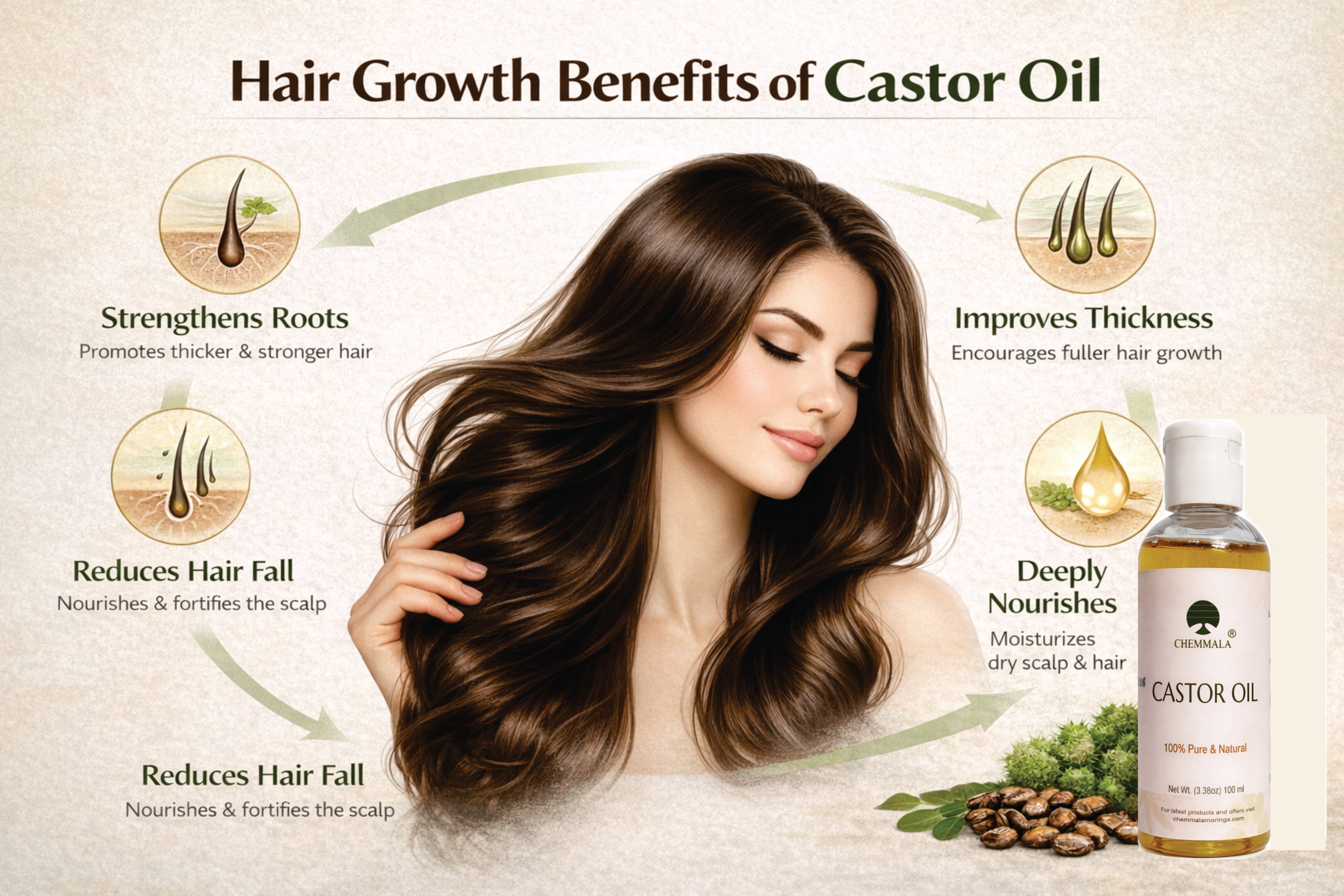 Chemmala Pure Castor Oil – Traditionally Extracted | Cold Pressed | 100% Natural for Hair Growth, Skin & Wellness