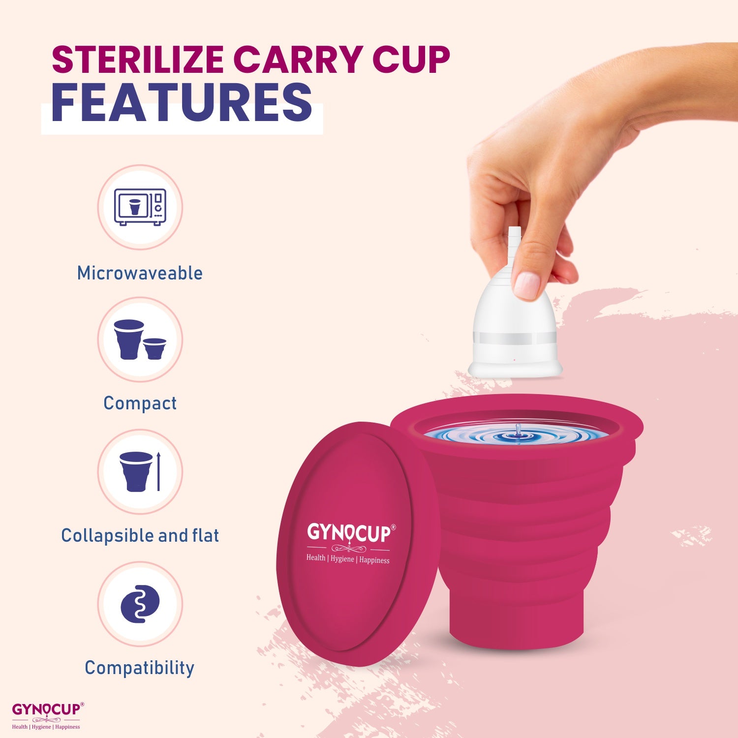 Gynocup Collapsible Silicone Cup Menstrual Cup Sterilizer | Kills 99% of Germs in 2 Minutes | Microwave Friendly - 1 Unit