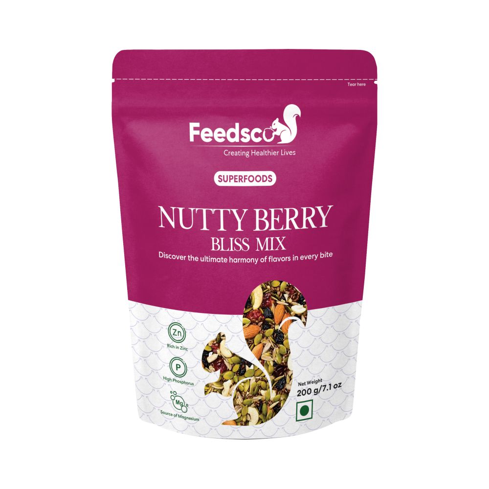 Feedsco Nutty Berry Bliss Mix |Mixed Nuts, Seeds And Berries |Trail Mix 200 Gms (Pack of 1)
