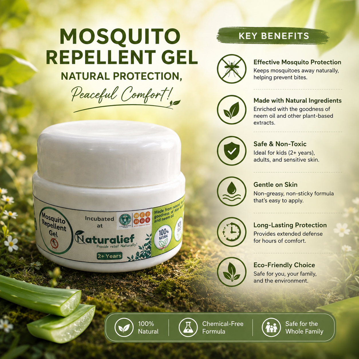 Natural Mosquito Repellent Gel – DEET-Free | Aloe Vera & Essential Oils | Herbal & Skin-Friendly