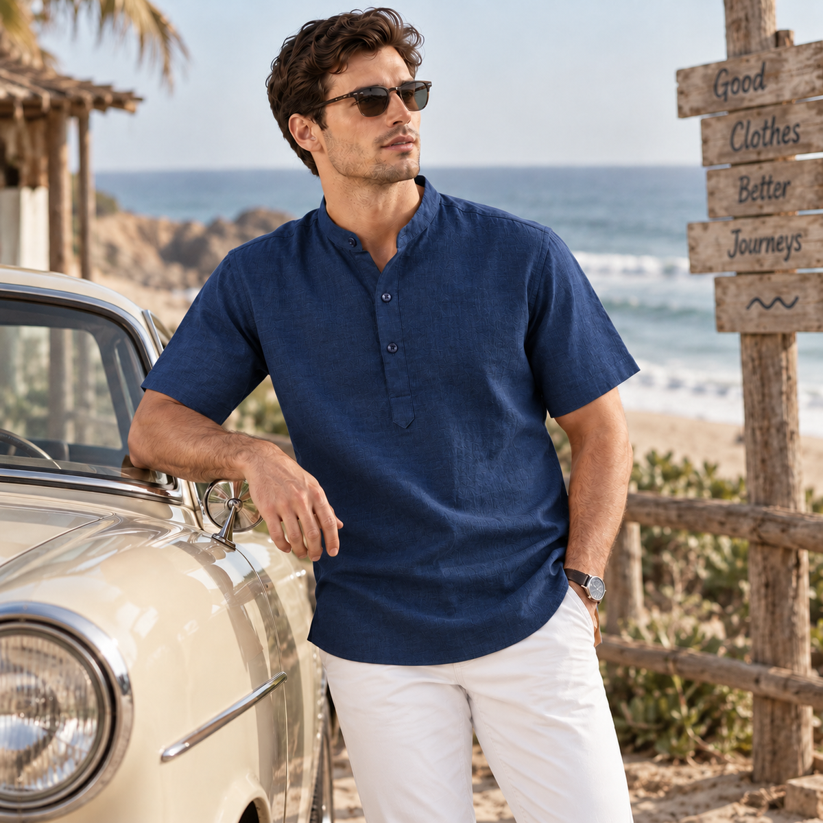UNHELD Men Hemp Half Sleeve Water Repellent Odor Control Short Kurta