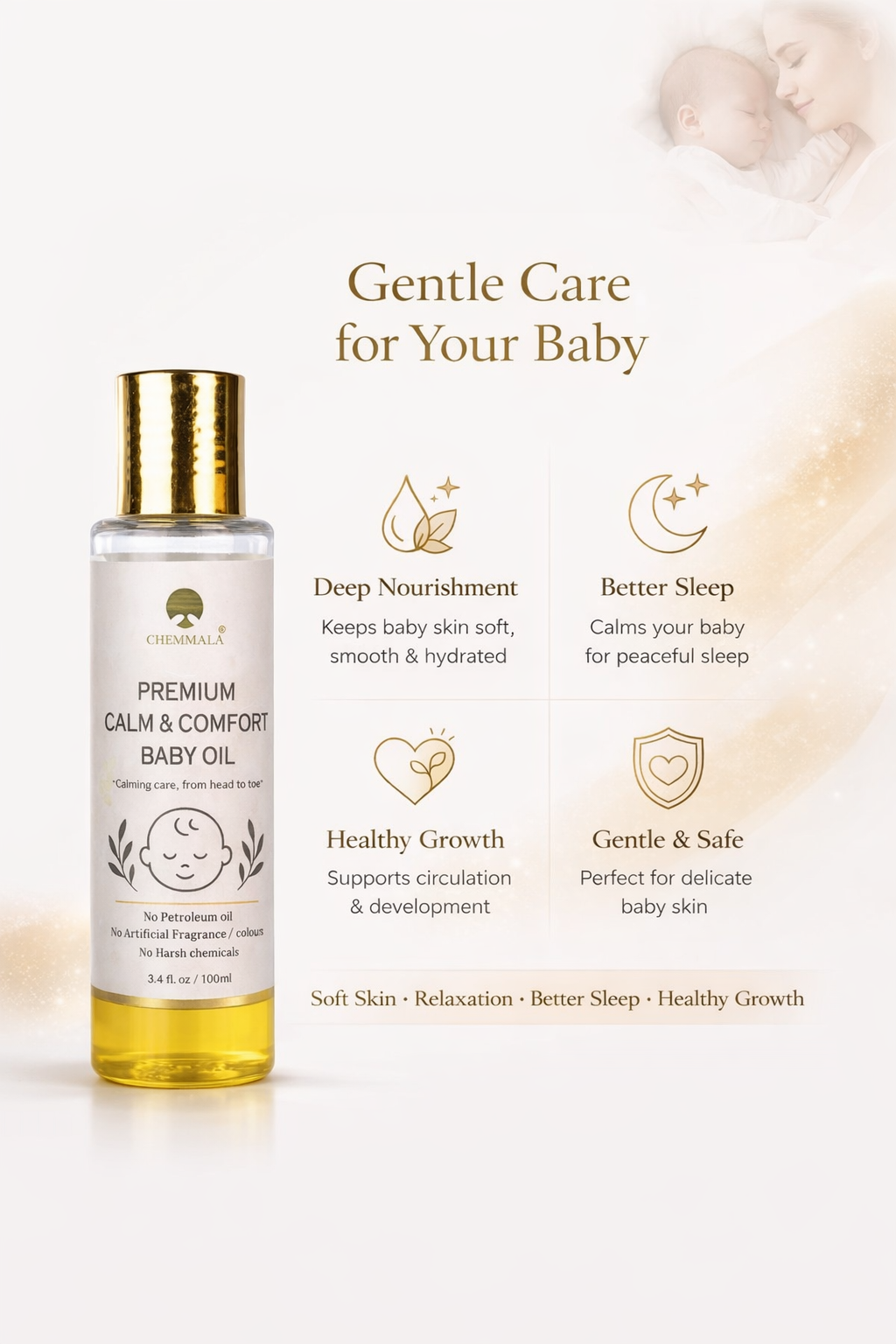 Chemmala Baby Massage Oil – Gentle & Nourishing | 100% Natural | For Soft Skin, Relaxation & Healthy Growth