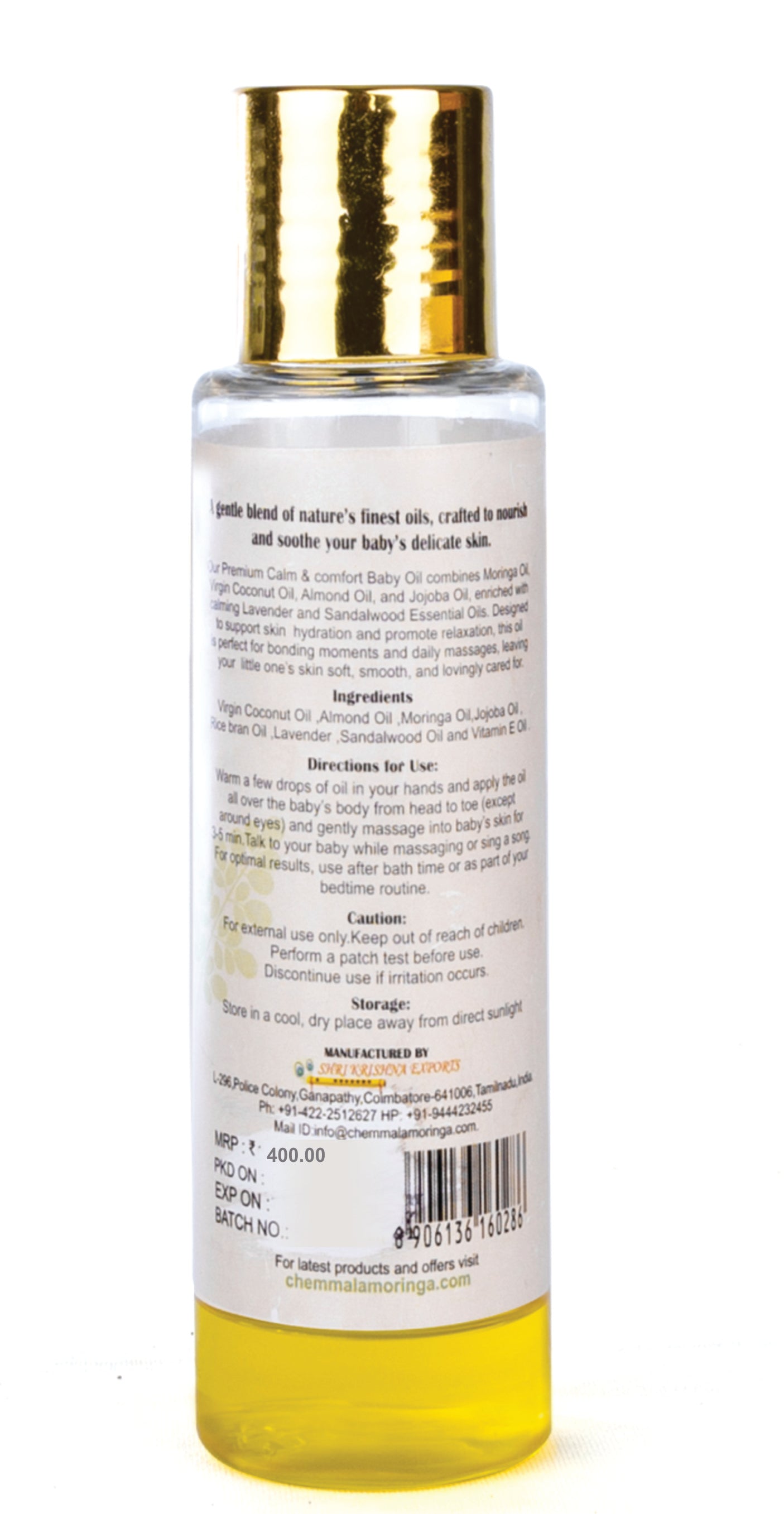 Chemmala Baby Massage Oil – Gentle & Nourishing | 100% Natural | For Soft Skin, Relaxation & Healthy Growth