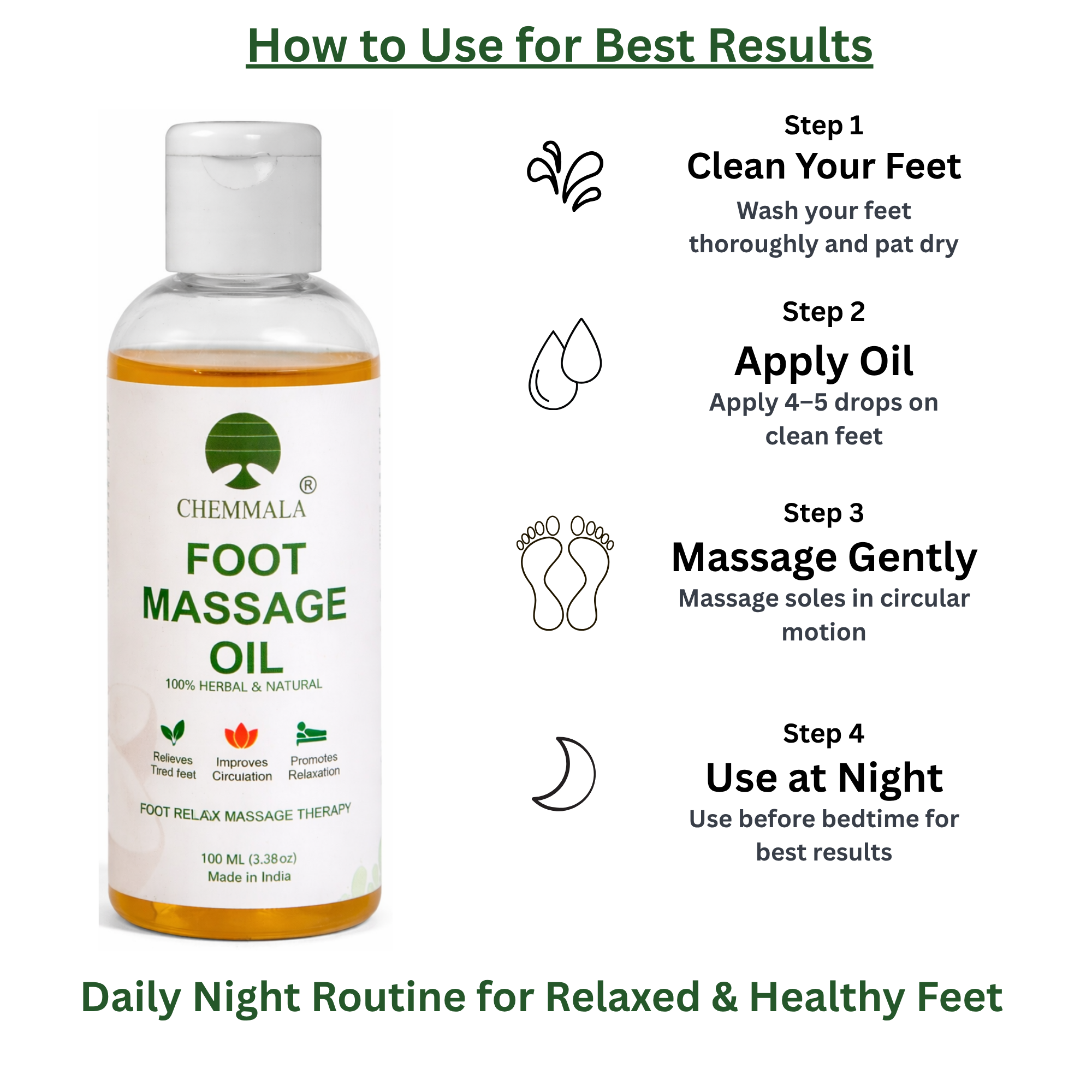 Chemmala Moringa Foot Massage Oil for Relaxation & Pain Relief | Herbal Night Care Oil for Cracked Heels, Dry Feet & Better Sleep | 100% Natural & Lightweight Formula
