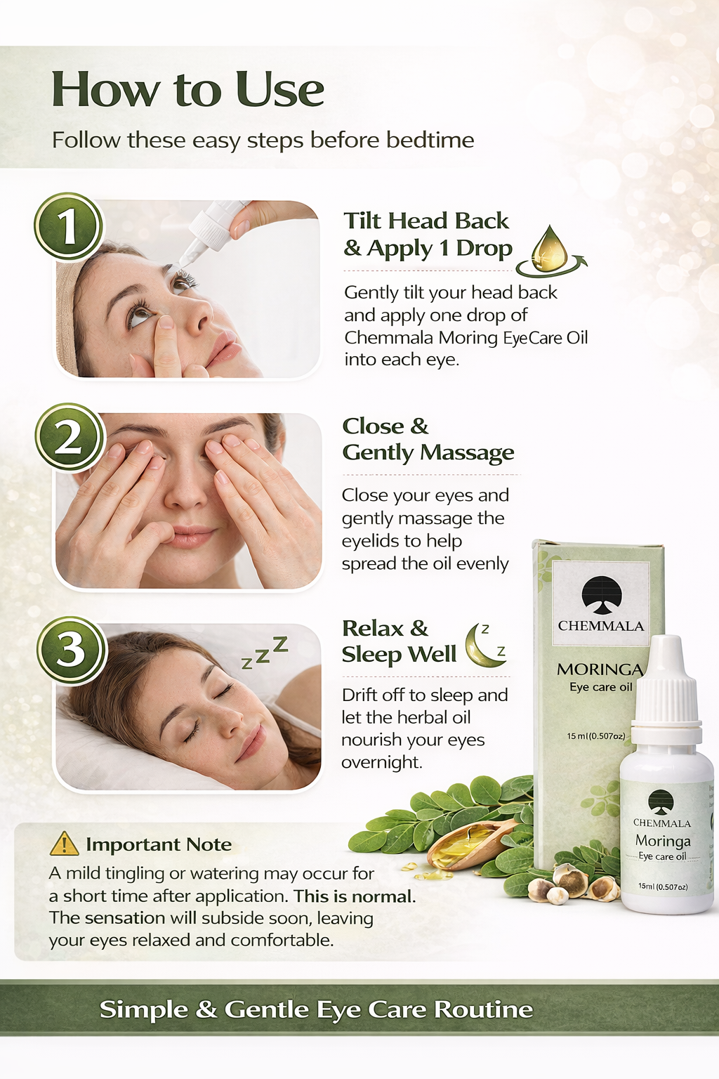 Chemmala Moringa Eye Care Oil – Natural Herbal Eye Drops | Supports Eye Nourishment & Relaxation | 100% Pure & Gentle Formula