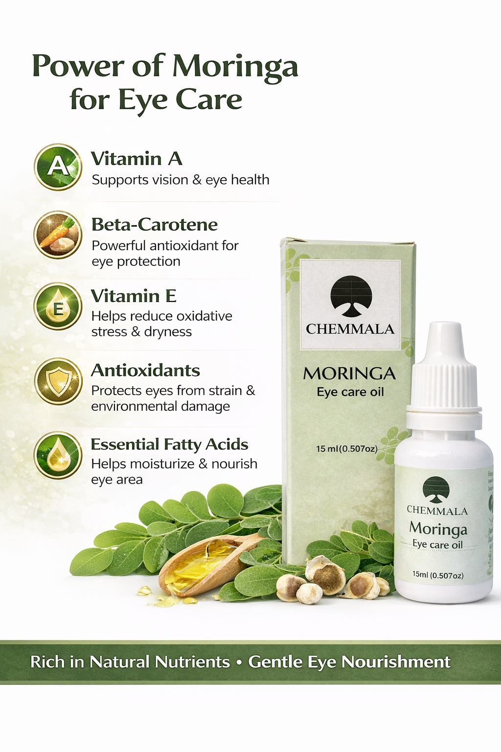 Chemmala Moringa Eye Care Oil – Natural Herbal Eye Drops | Supports Eye Nourishment & Relaxation | 100% Pure & Gentle Formula