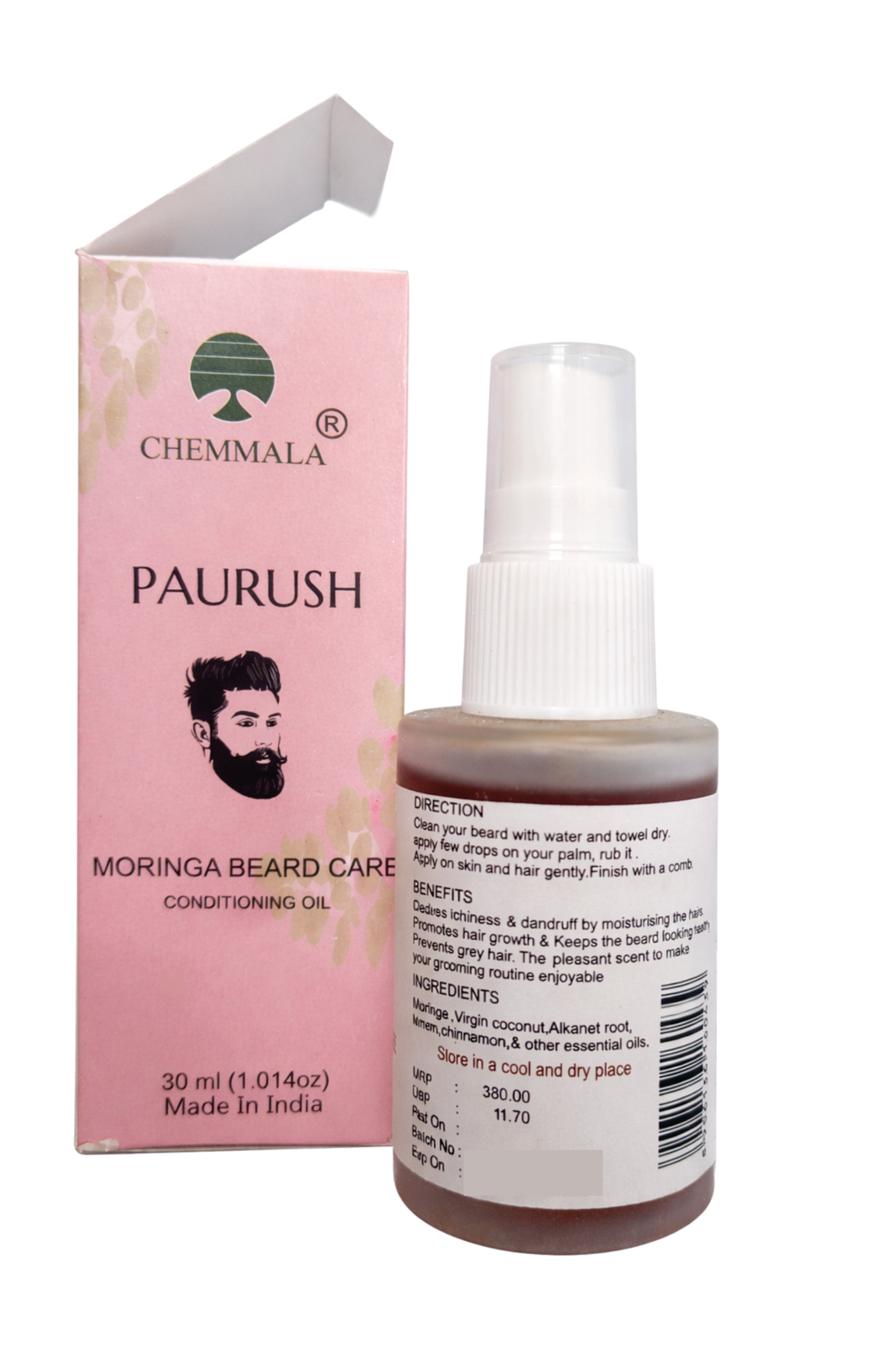 Chemmala Paurush Moringa Beard Oil for Men – Herbal Beard Growth & Conditioning | Soft, Healthy & Well-Groomed Beard | 30 ml