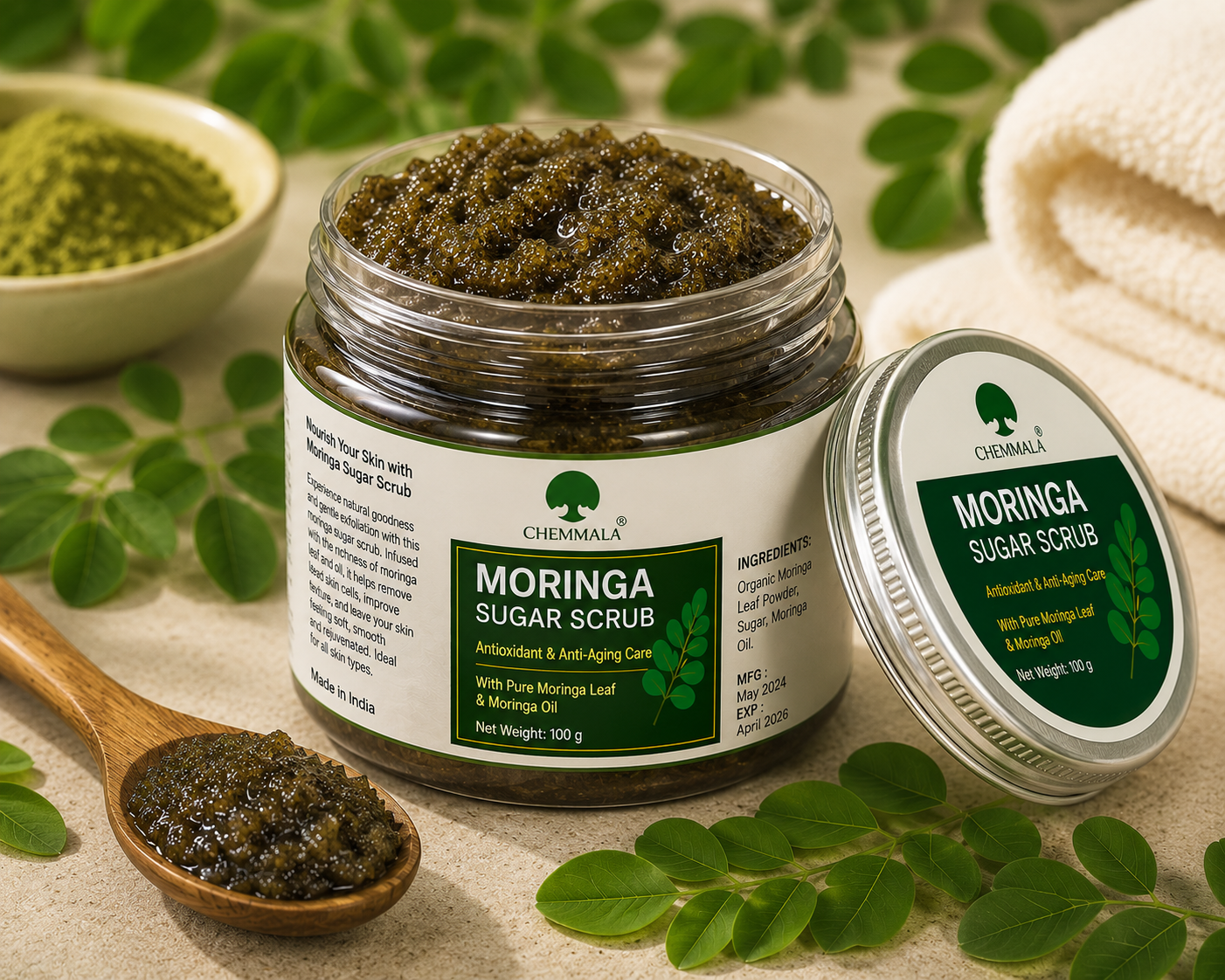 Chemmala Moringa Body Sugar Scrub