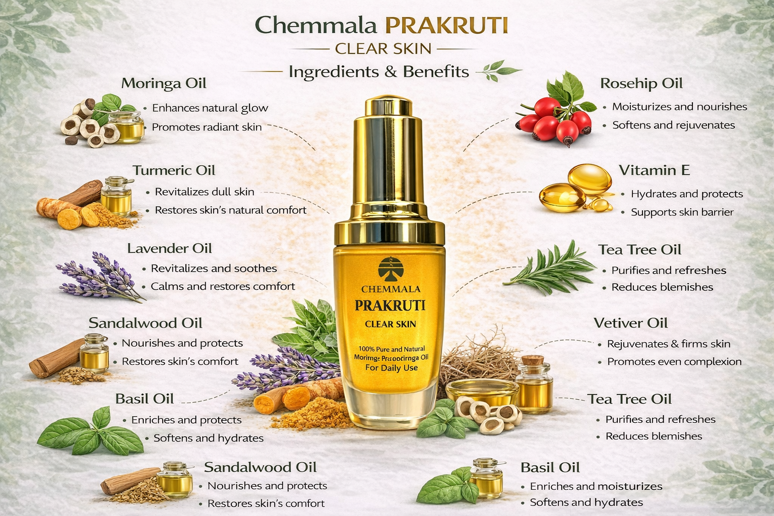 Chemmala Prakruti Clear Skin Facial Oil Serum | 100% Natural | For Glowing, Hydrated & Even Skin Tone