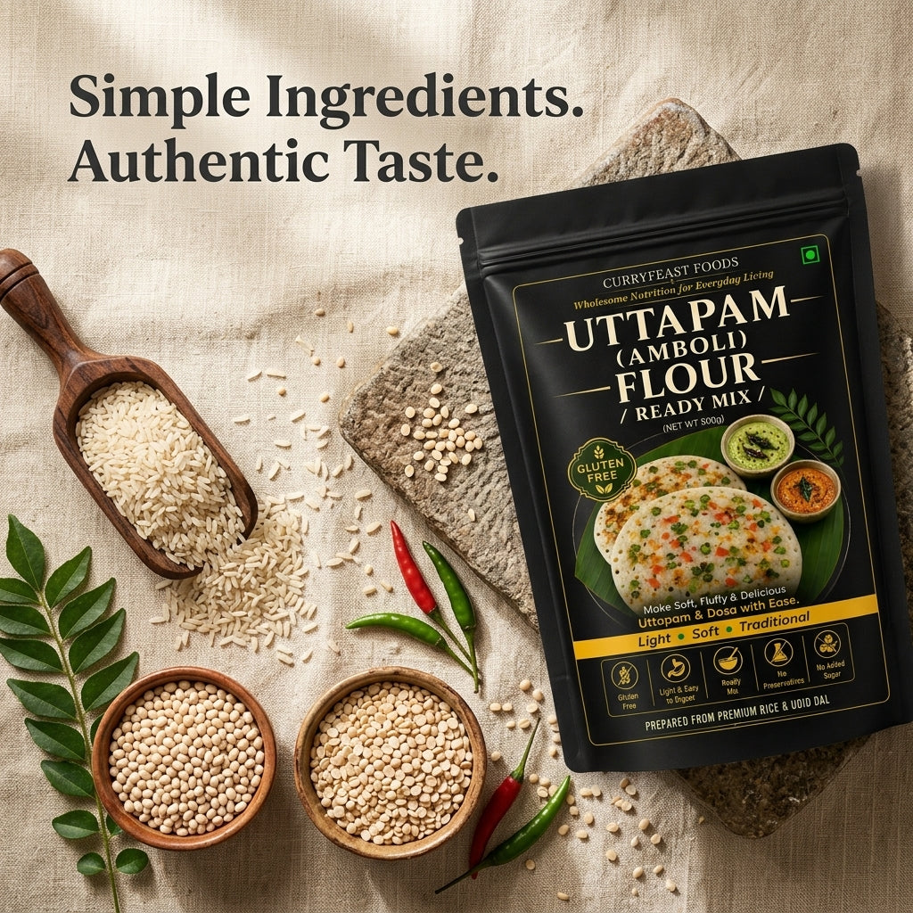 Curryfeast Uttapam (Amboli) Flour Ready Mix | Gluten Free Rice & Udid Dal Mix | Make Soft Fluffy Uttapam, Amboli & Dosa | Easy to Digest Traditional Breakfast Mix | 500g