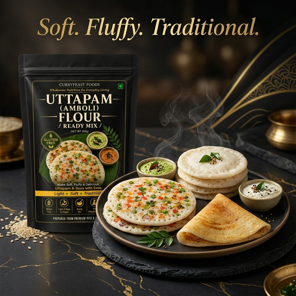 Curryfeast Uttapam (Amboli) Flour Ready Mix | Gluten Free Rice & Udid Dal Mix | Make Soft Fluffy Uttapam, Amboli & Dosa | Easy to Digest Traditional Breakfast Mix | 500g