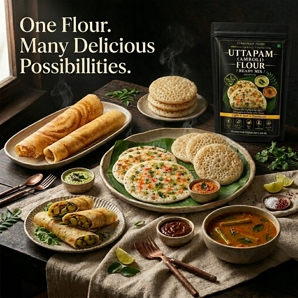 Curryfeast Uttapam (Amboli) Flour Ready Mix | Gluten Free Rice & Udid Dal Mix | Make Soft Fluffy Uttapam, Amboli & Dosa | Easy to Digest Traditional Breakfast Mix | 500g