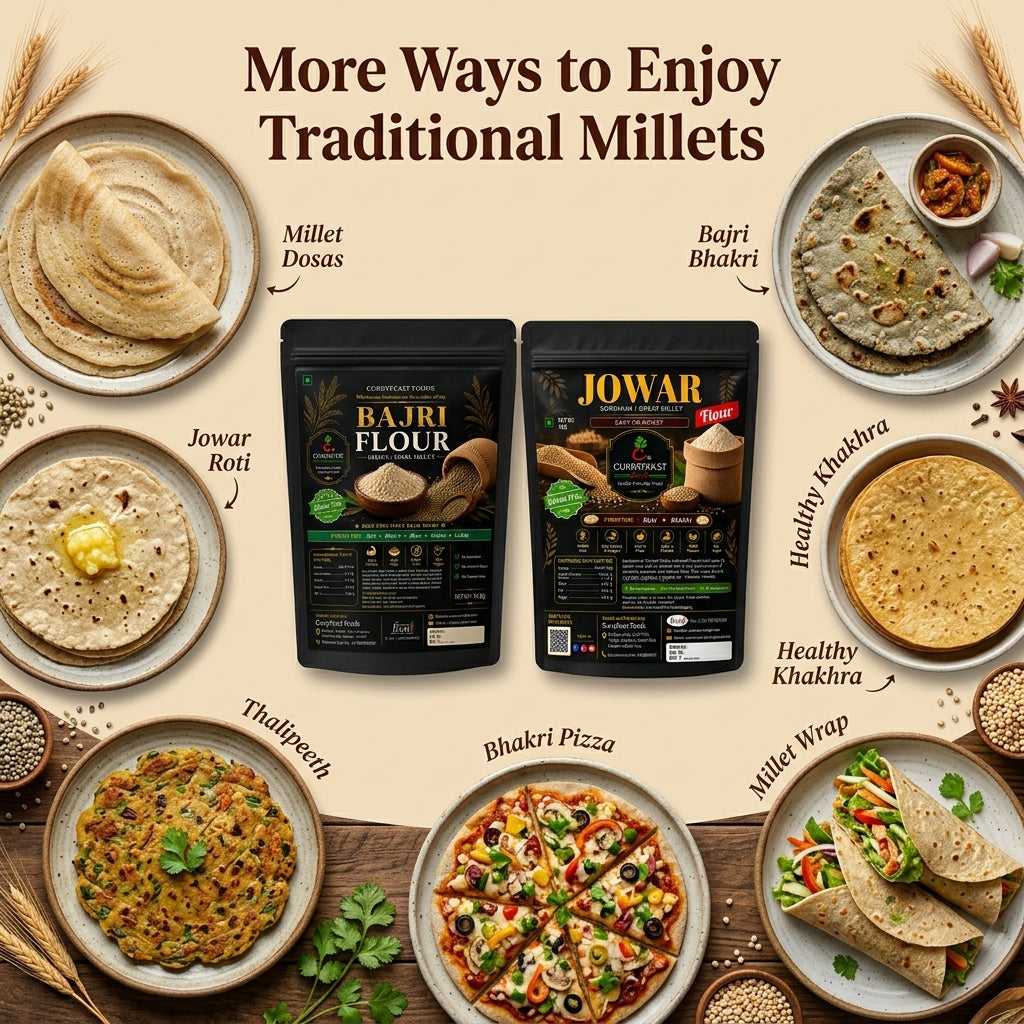 Curryfeast Daily Nutrition Gluten Free Roti-Bhakri Combo | Jowar Flour & Bajri Flour | Traditional Millet Flours for Soft Roti & Bhakri | 1kg Each