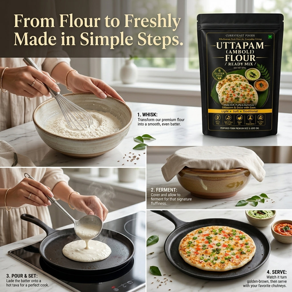 Curryfeast Uttapam (Amboli) Flour Ready Mix | Gluten Free Rice & Udid Dal Mix | Make Soft Fluffy Uttapam, Amboli & Dosa | Easy to Digest Traditional Breakfast Mix | 500g