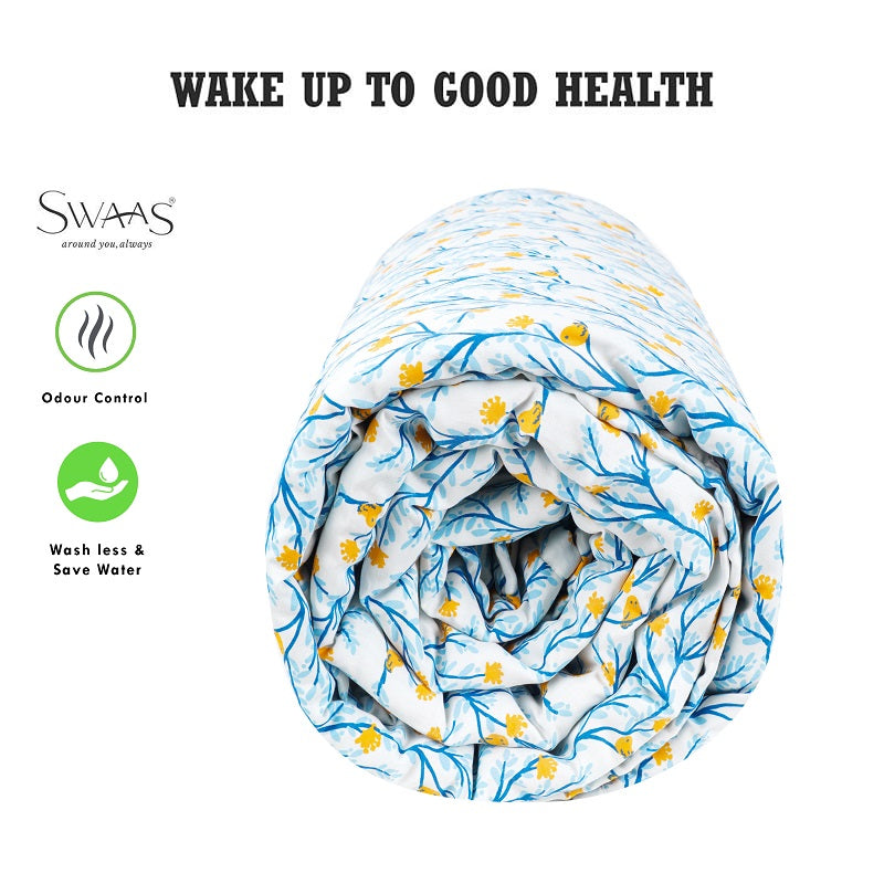 Swaas 100% Cotton Little Birdie Ivory/Sky Blue Reversible Quilt