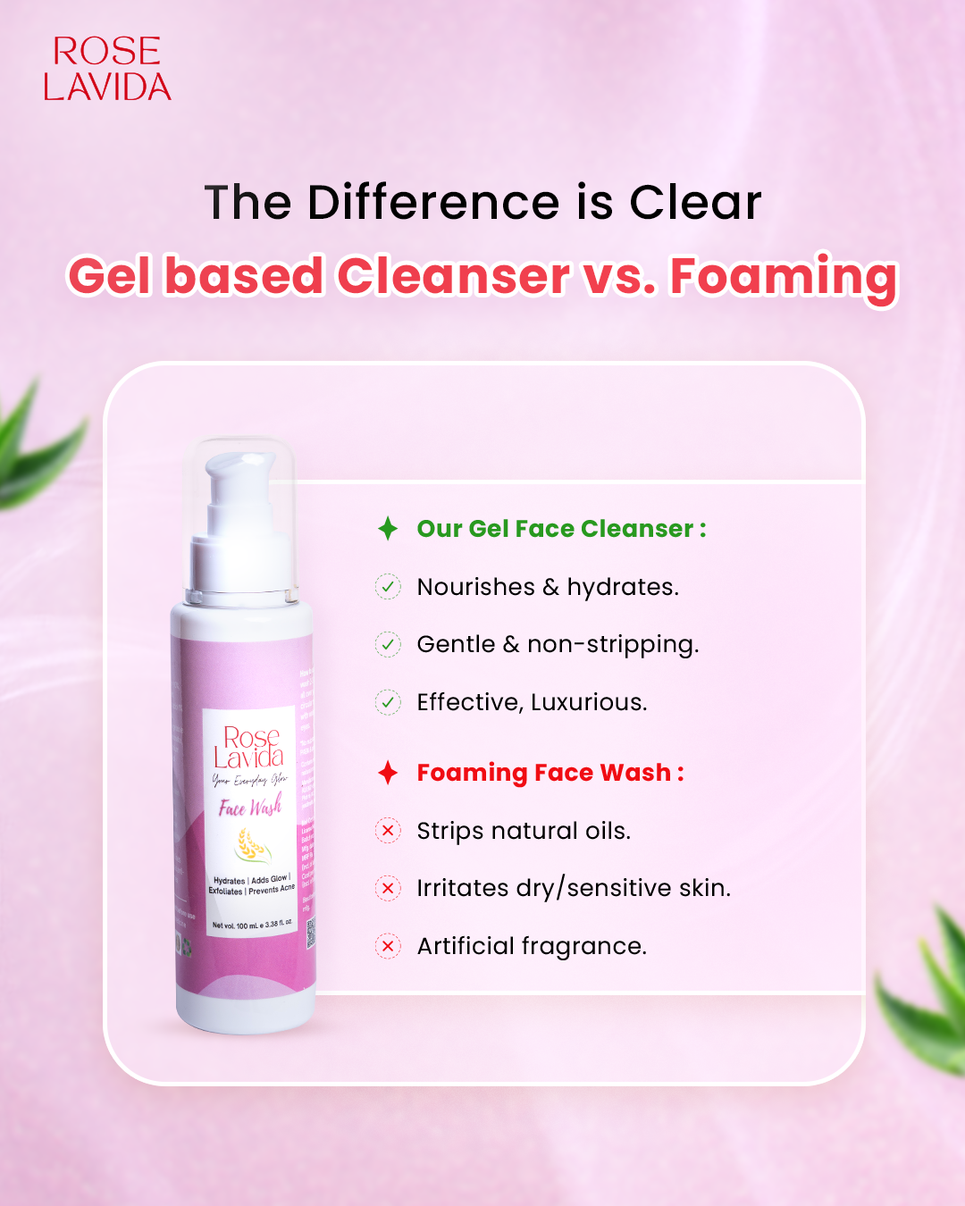 Rose Lavida Ayurvedic Rice Aloe Radiance Cleanser + Natural Glow Vitamin C Face Moisturizer | With 8 Plant Herbs | Gentle Non-drying Cleanser, Deeply Hydrating Moisturizer | Nature's Glow Combo | For All Skin Types