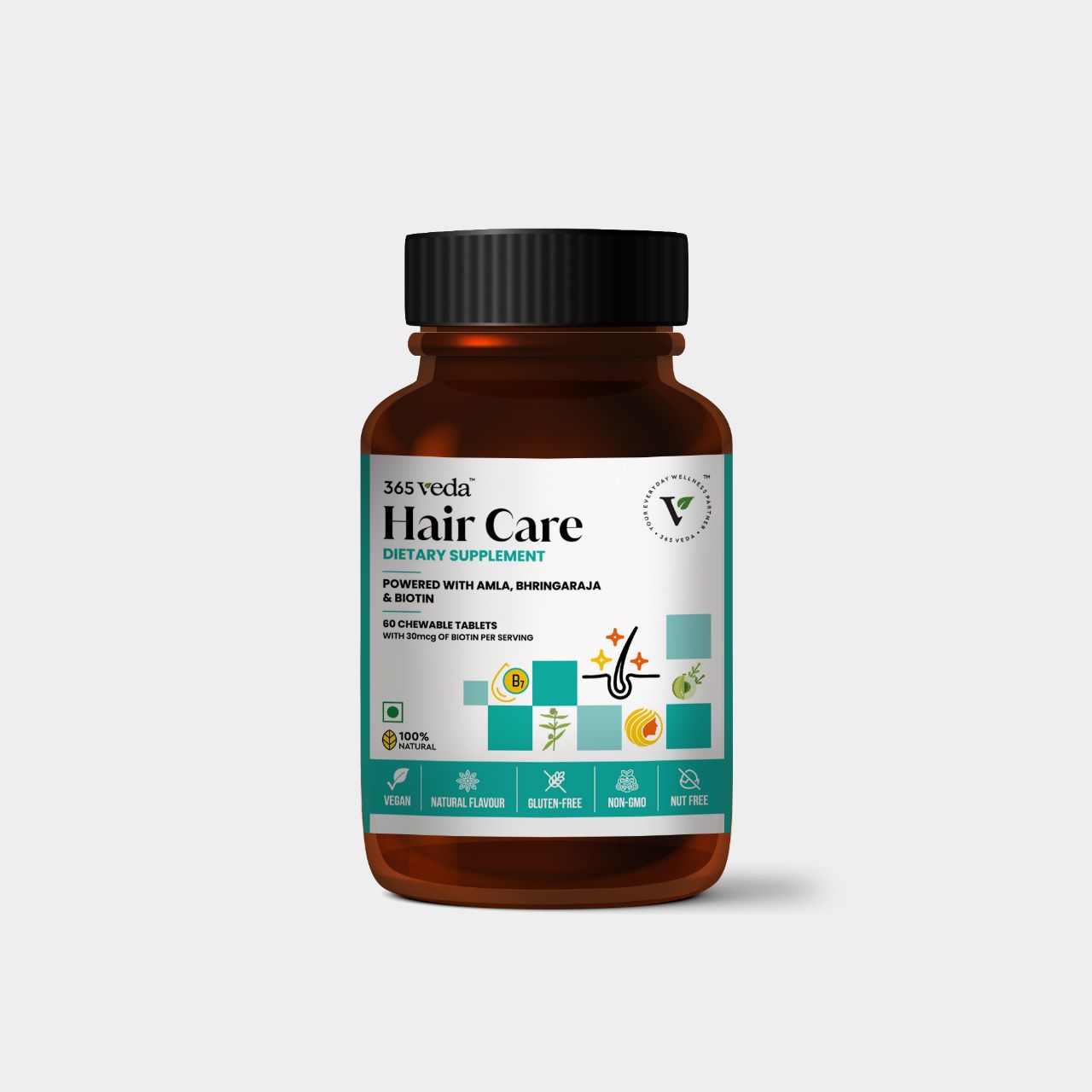 365veda Hair Care Chewables | Powered with Biotin, Amla and Bhringaraj | 60 Tabs