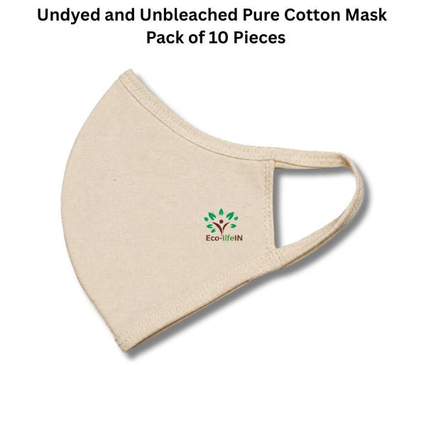 Eco-Life Toxic free Undyed Organic Cotton Face Mask - Pack of 10