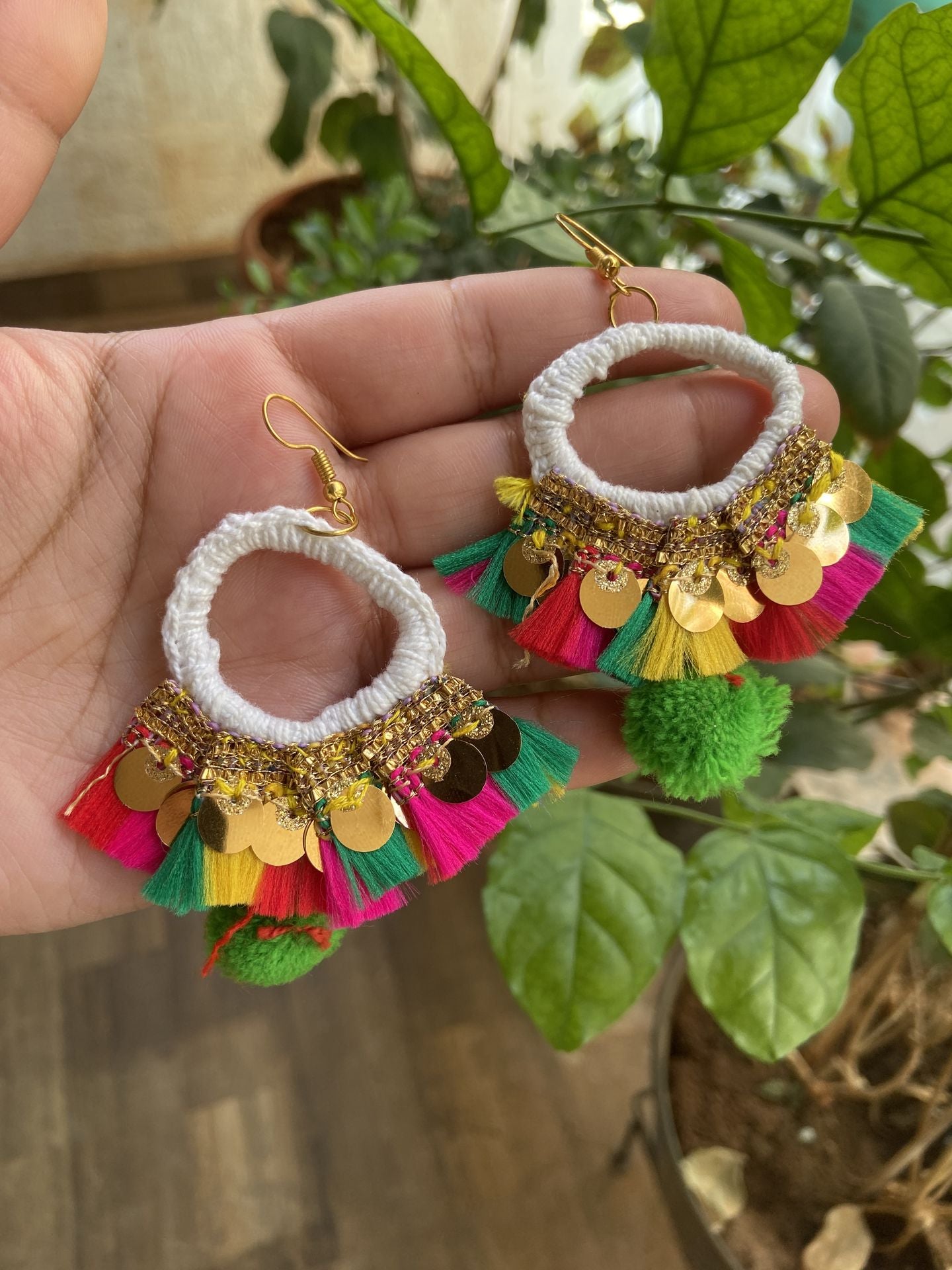 Multicolor silk thread earrings sales