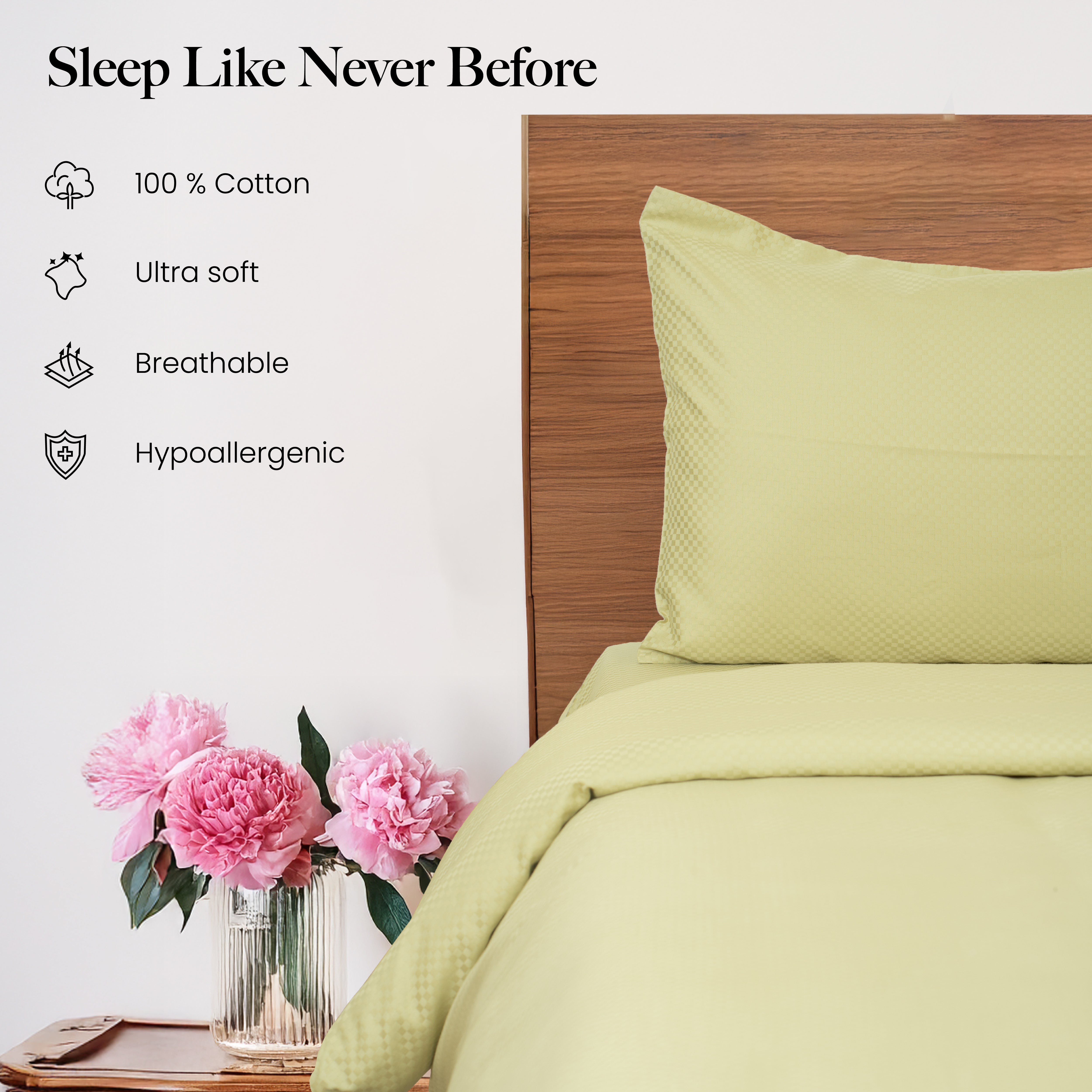 400 TC, 5mm Checks, Vegan Silk Blend Bedsheet Set & Duvet Cover
