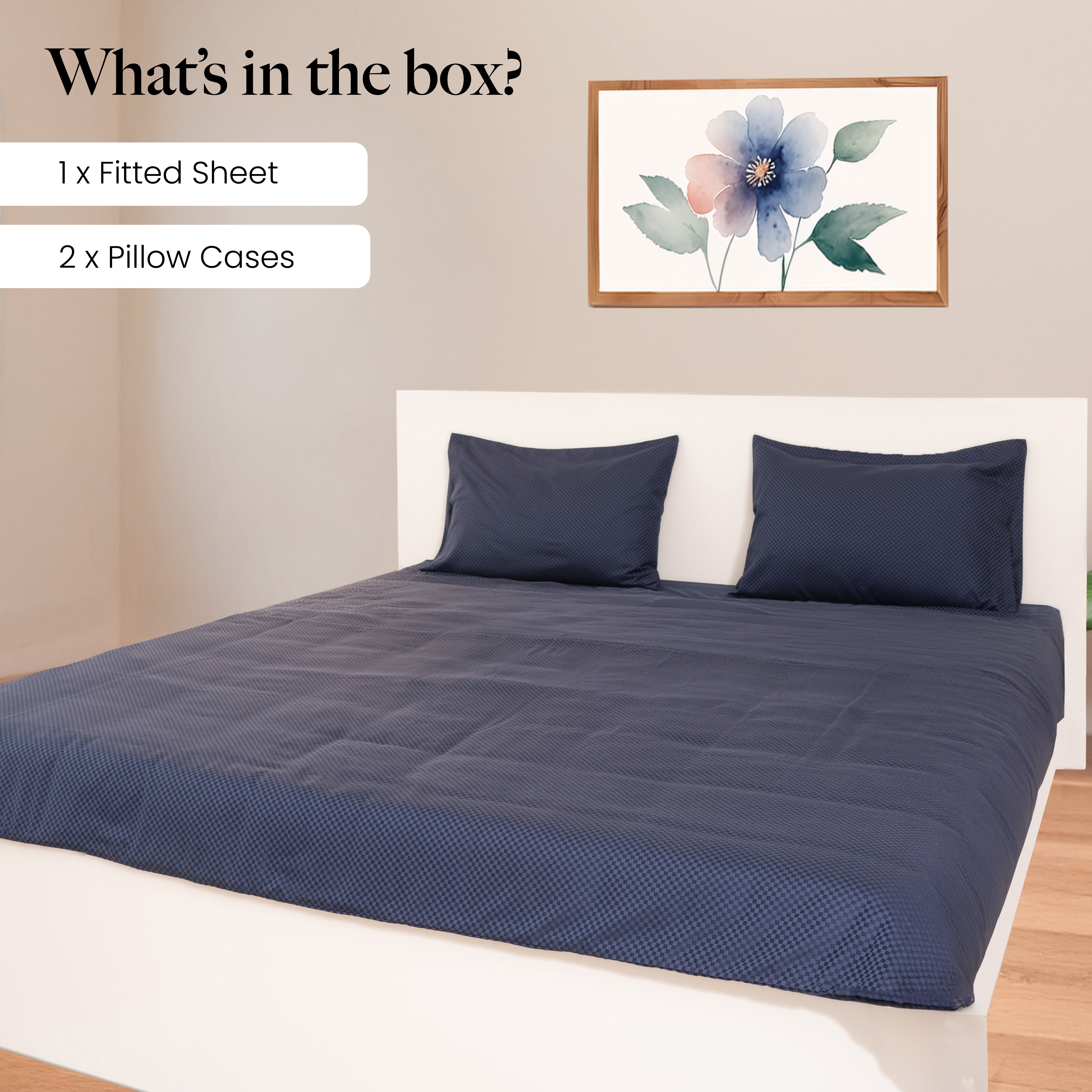 400 TC, 5mm Checks, Vegan Silk Blend Bedsheet Set & Duvet Cover