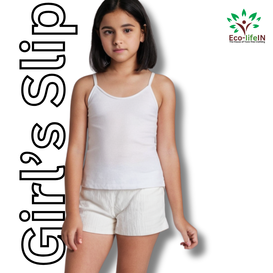 Eco Life Girl's Toxic free Undyed and Unbleached Pure Cotton Rib Slips - Pack of 3
