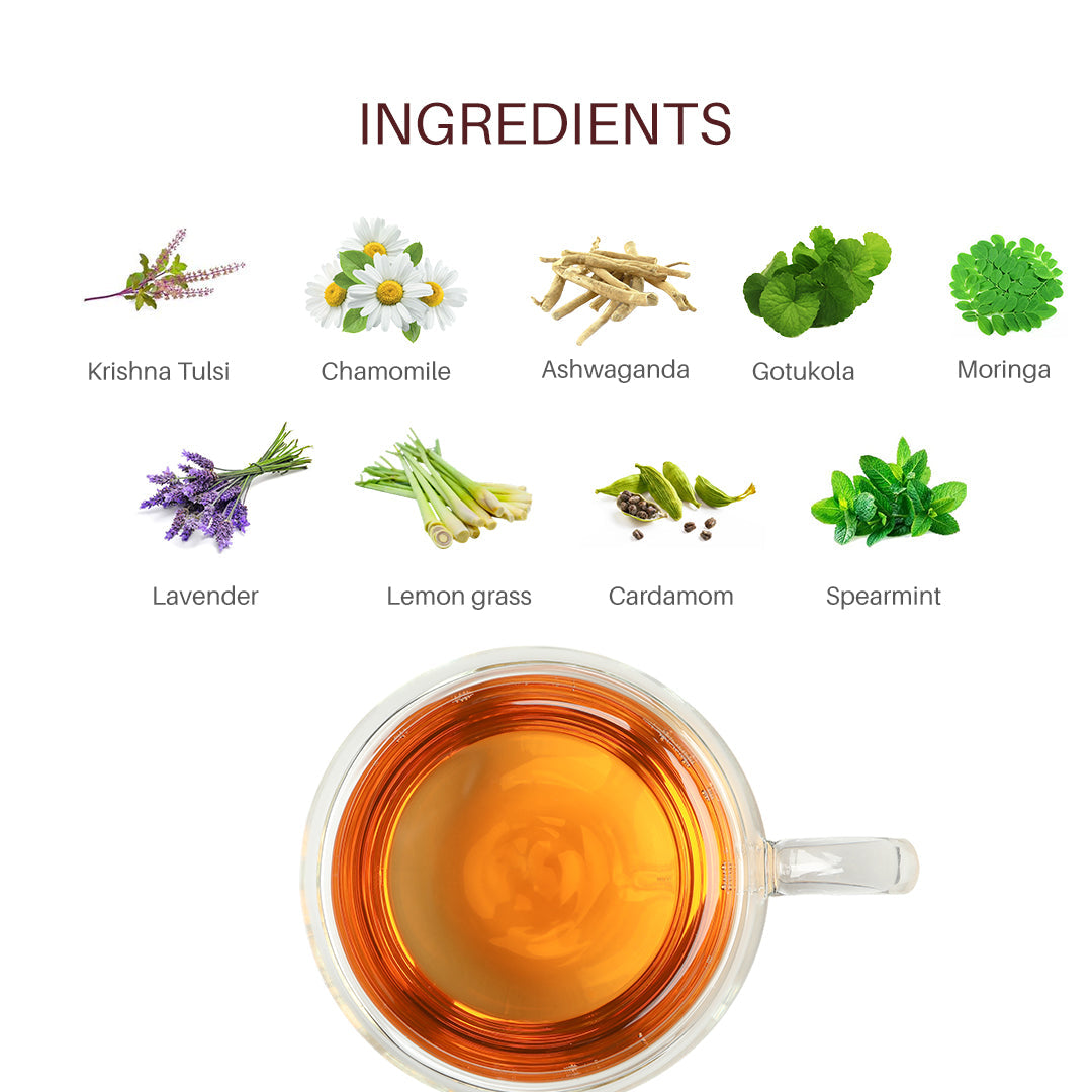 TEAVINE Happy Sleep Herbal Infusion | Chamomile, Krishna Tulsi, Lavender & other herbs | 60g with Stainless steel infuser