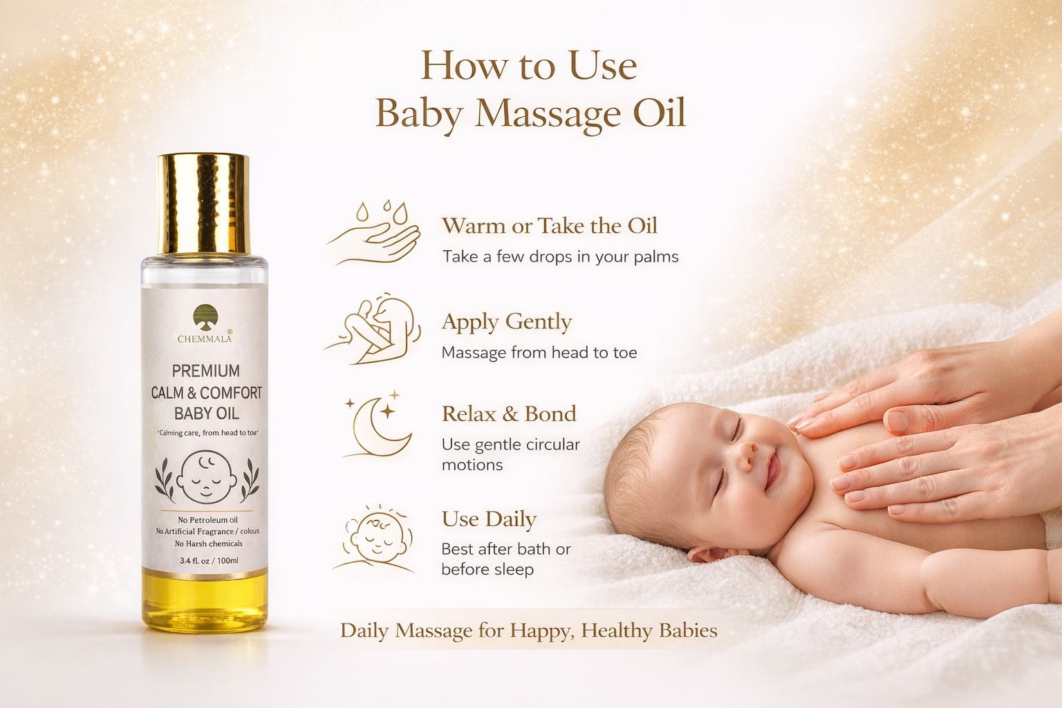 Chemmala Baby Massage Oil – Gentle & Nourishing | 100% Natural | For Soft Skin, Relaxation & Healthy Growth