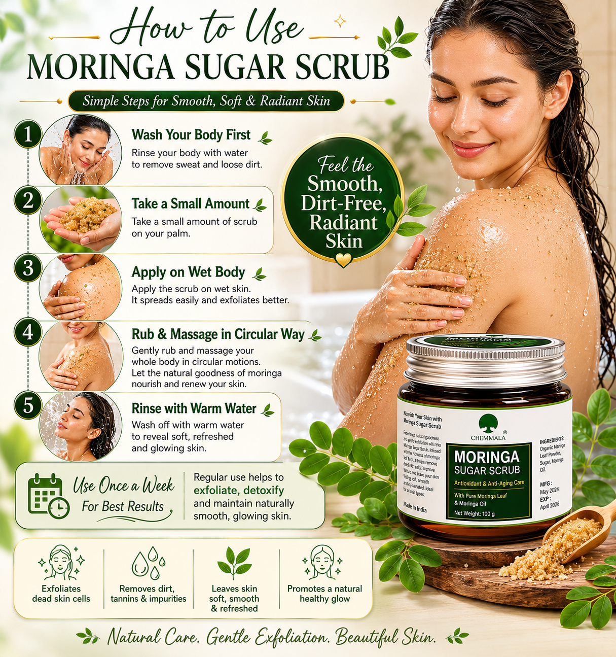 Chemmala Moringa Body Sugar Scrub