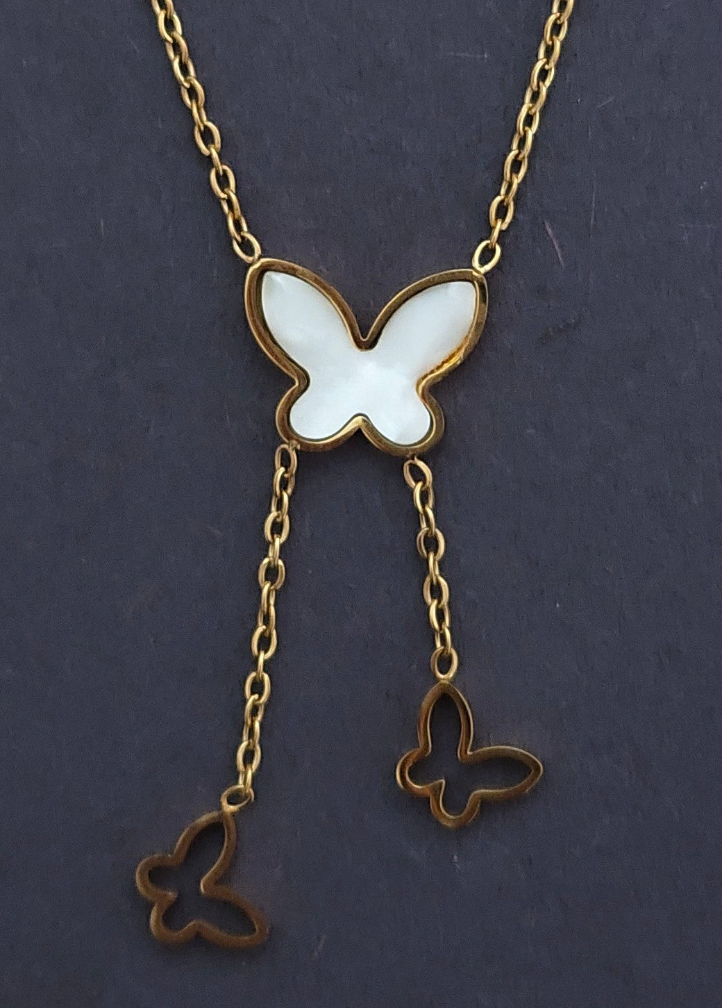 BeYoou.Bling Anti-Tarnish Waterproof Stainless Steel Elegant Mother of Pearl Butterfly Pendant Necklace for Women