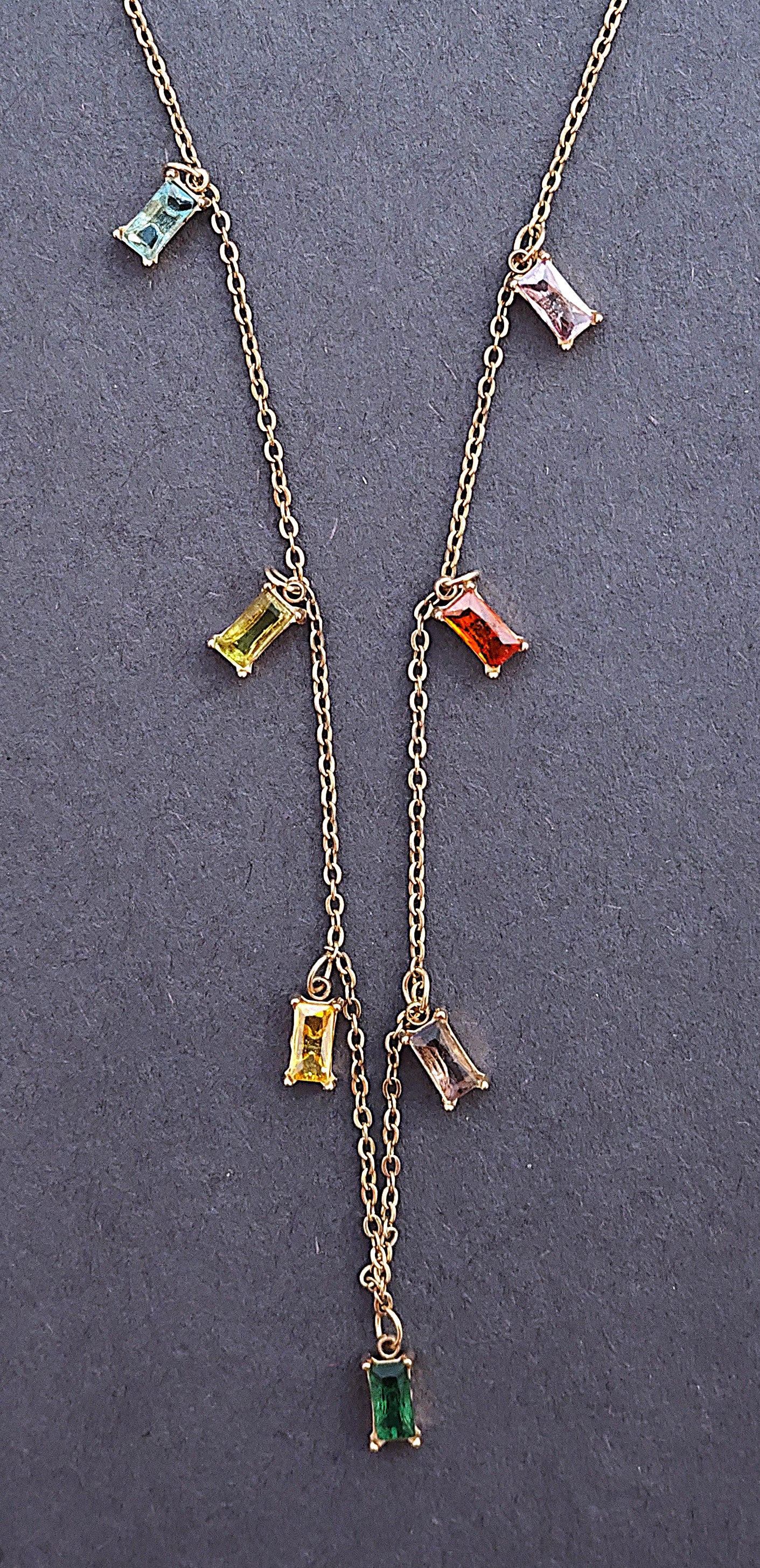 BeYoou.Bling Anti-Tarnish Waterproof Stainless Steel Multicolor Crystal Tassel Necklace for Women