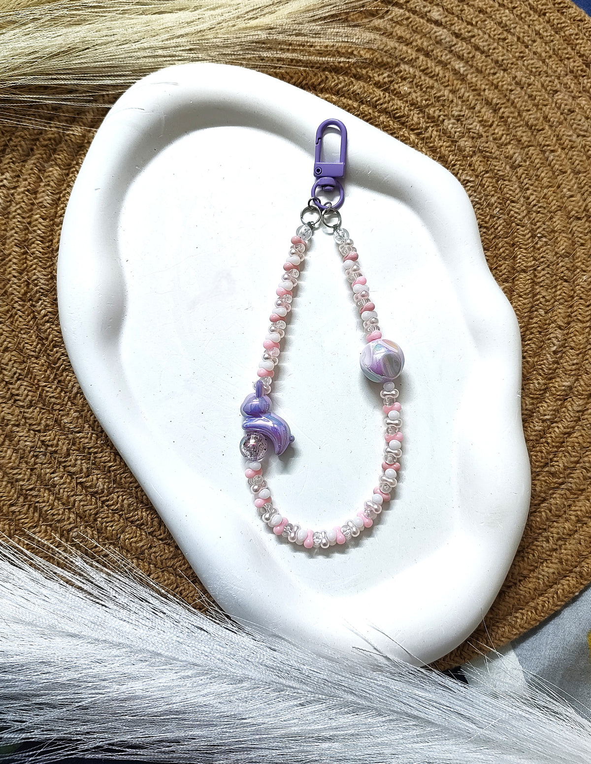 BeYoou.Bling Handcrafted **Cute Pastel Purple Bunny Beaded Wristlet, Phone Tag, Safety Tag