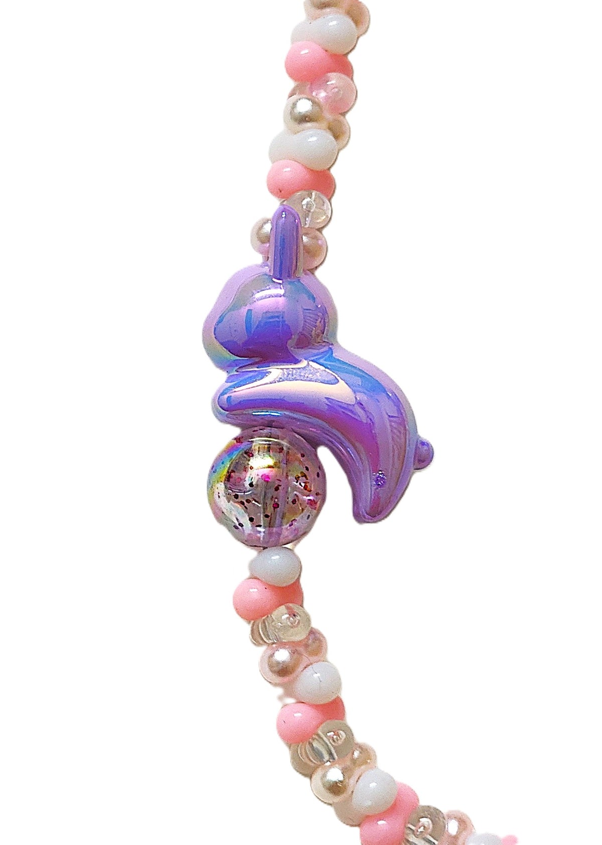 BeYoou.Bling Handcrafted **Cute Pastel Purple Bunny Beaded Wristlet, Phone Tag, Safety Tag