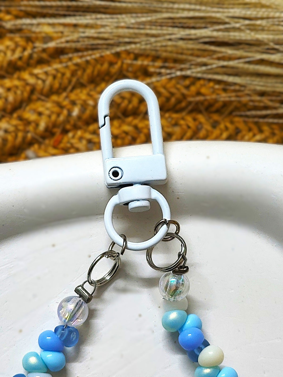 BeYoou.Bling Handcrafted **Blue Tulip, Bunny Beaded Wristlet Keychain, Phone Tag, Safety Tag