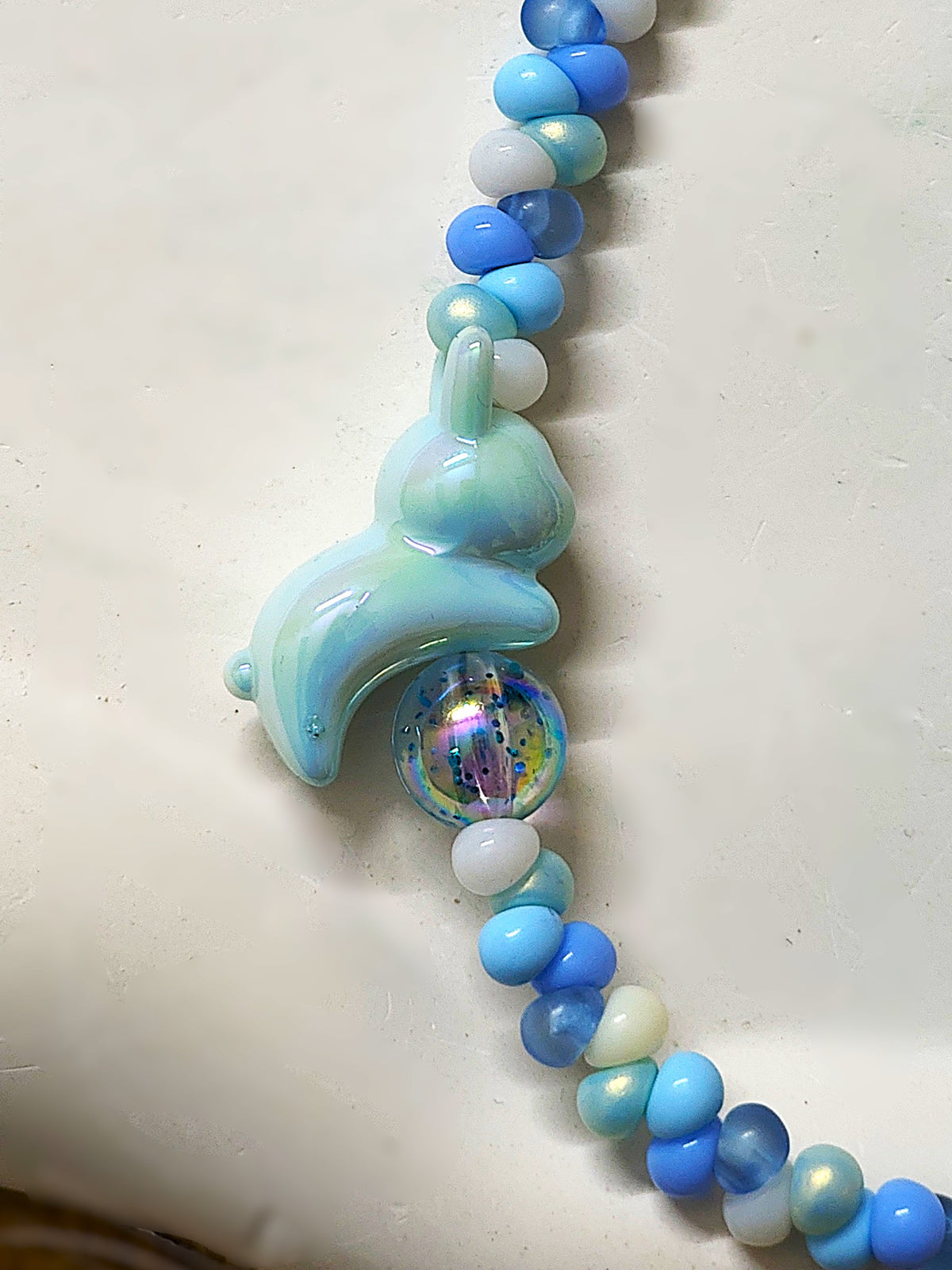 BeYoou.Bling Handcrafted **Blue Heart & Bunny Beaded Wristlet Keychain, Phone Tag, Safety Tag