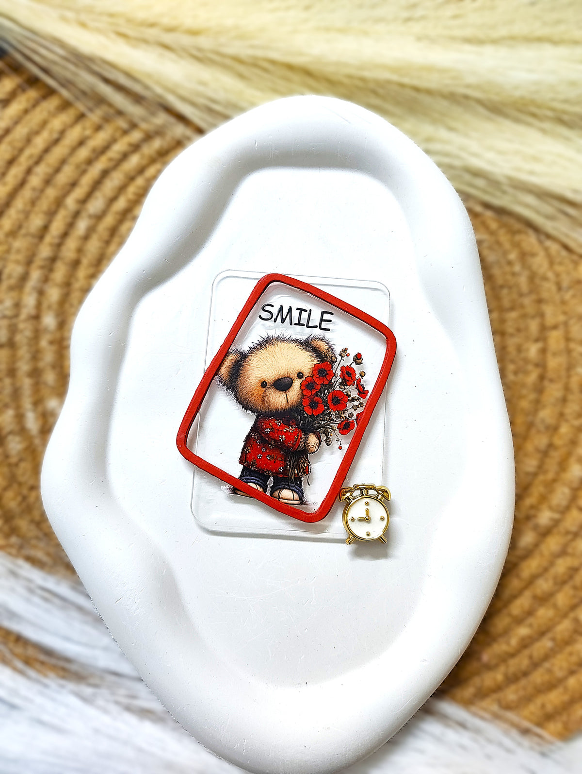 BeYoou.Bling Handcrafted Cute Teddy Bear “SMILE” Acrylic Fridge Magnet