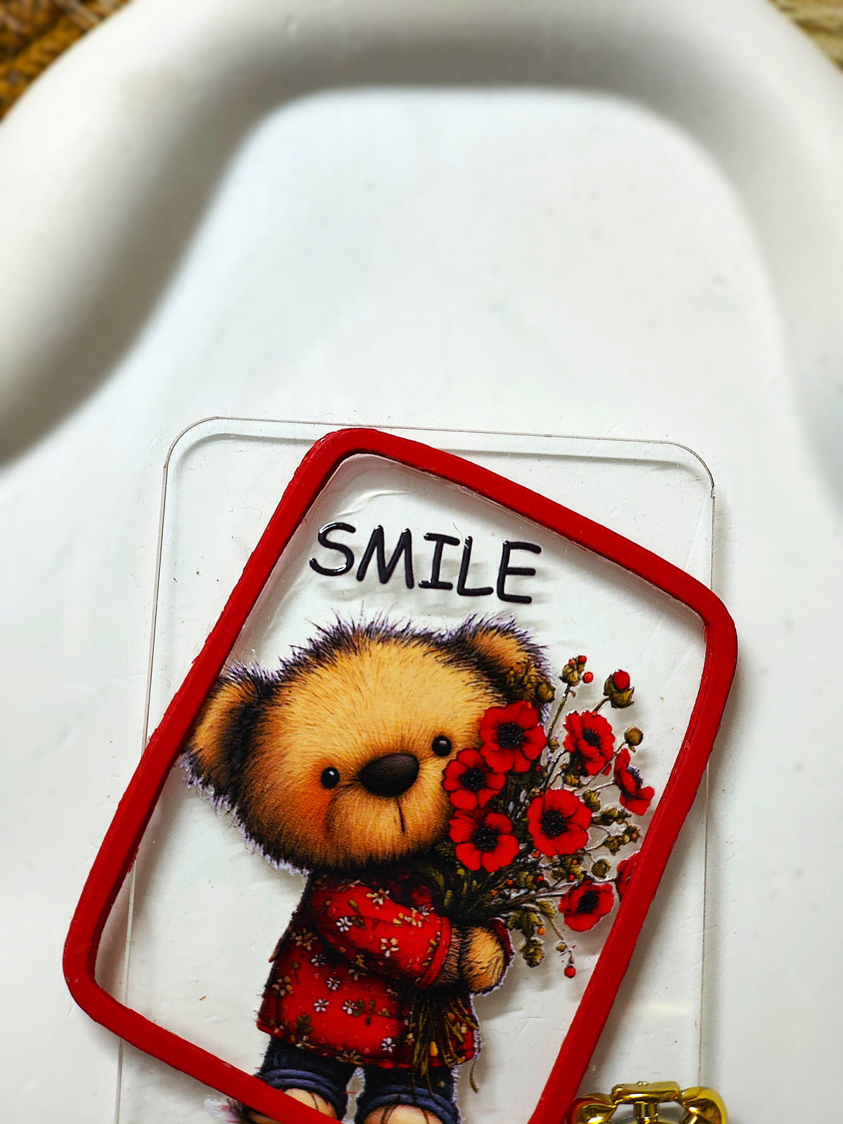 BeYoou.Bling Handcrafted Cute Teddy Bear “SMILE” Acrylic Fridge Magnet