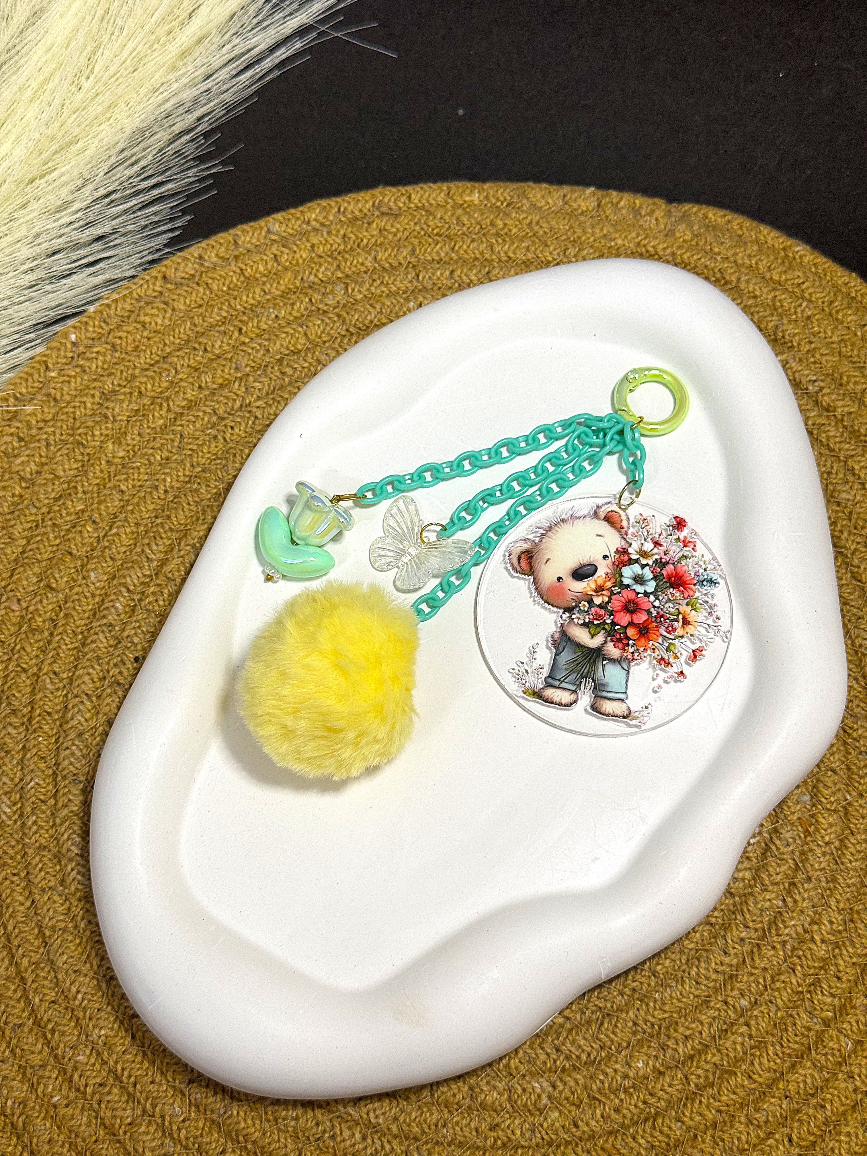 BeYoou.Bling Handcrafted Premium Limited-edition Kawaii Mint Green Teddy Bear Acrylic Keychain/Bag Charm