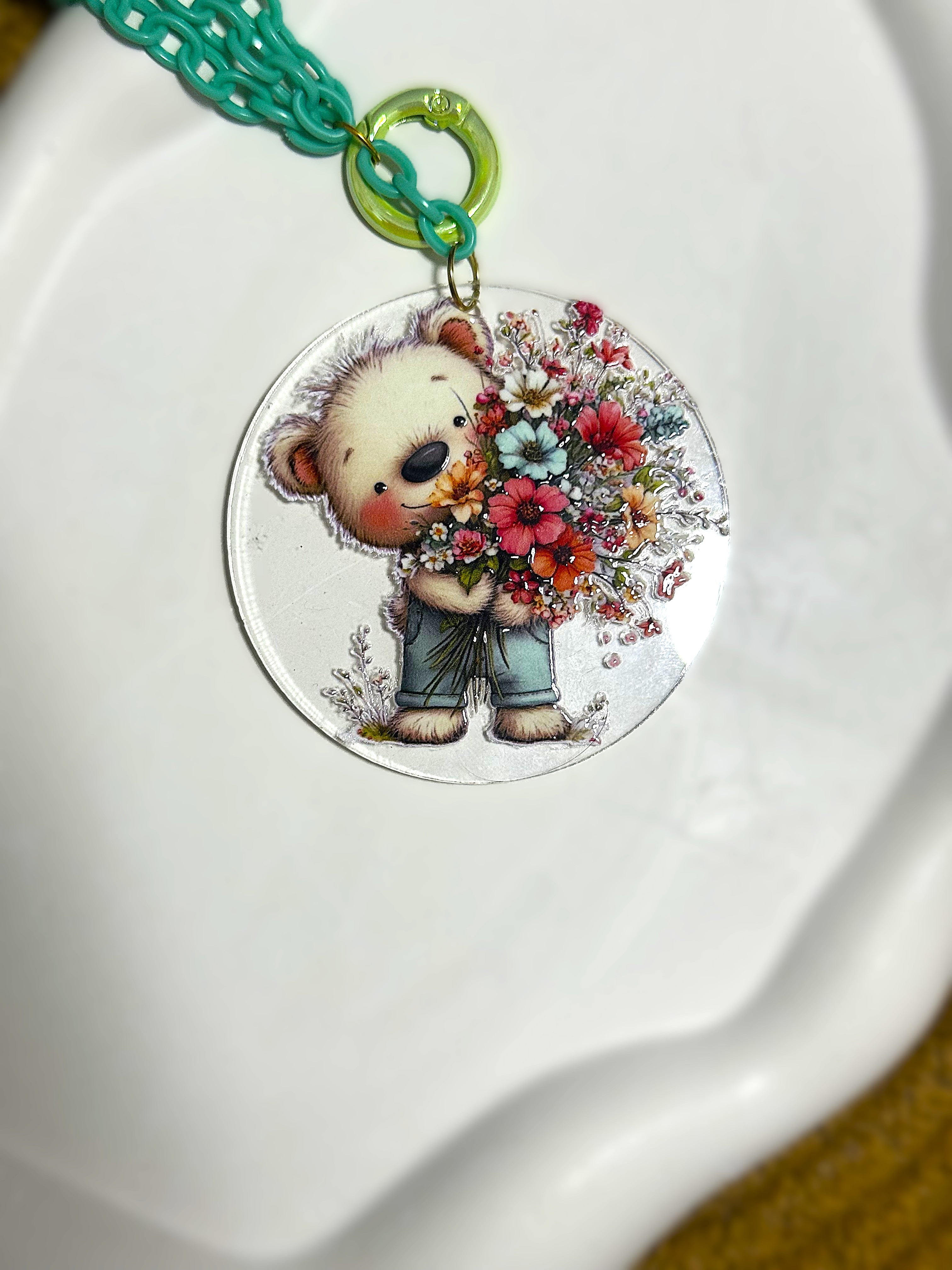BeYoou.Bling Handcrafted Premium Limited-edition Kawaii Mint Green Teddy Bear Acrylic Keychain/Bag Charm