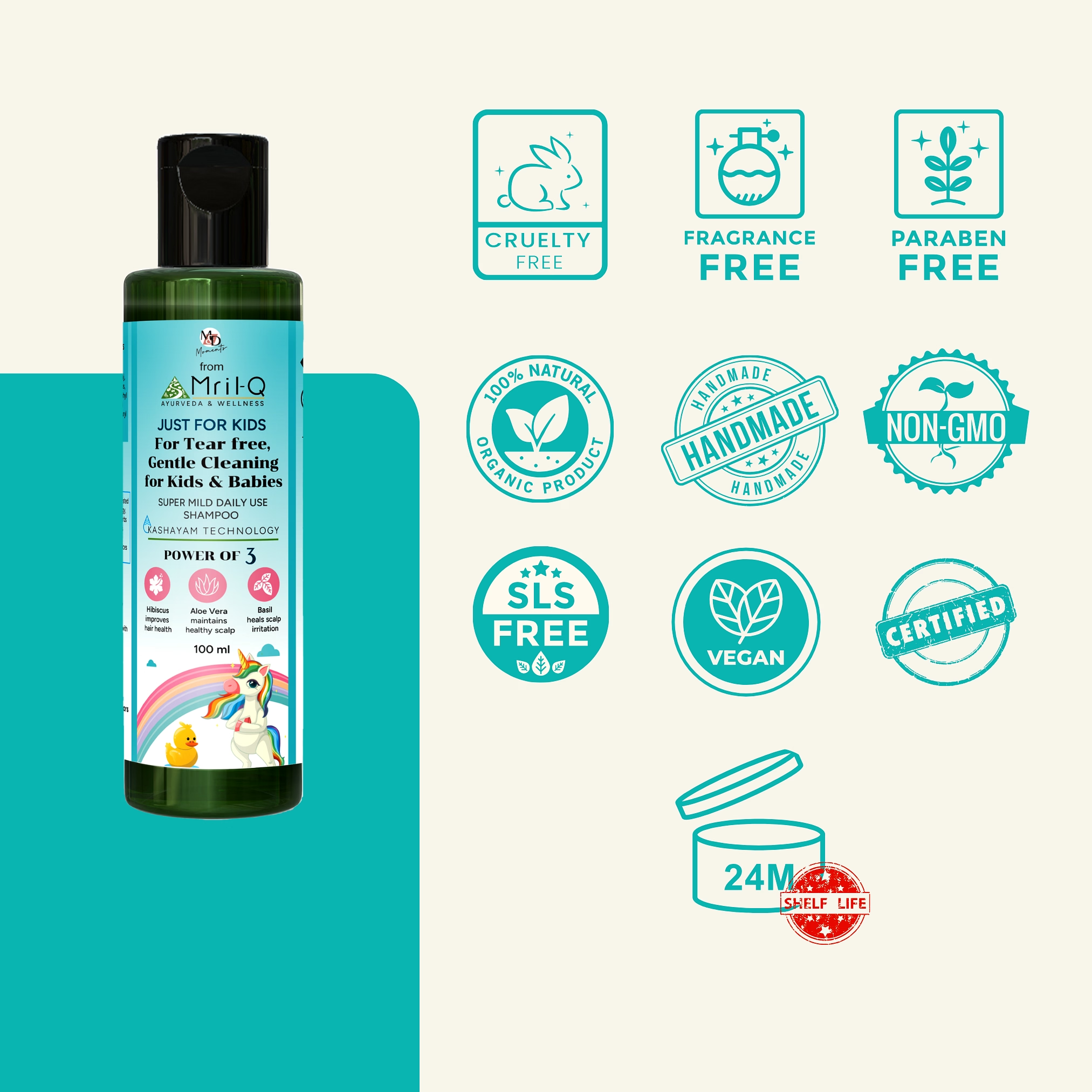 MrilQ Just for Kids | Mild Conditioning Shampoo | Daily Use |No Tears | Heals Itchy Scalp & Cradle Cap | Sulphate, Paraben & SLS Free