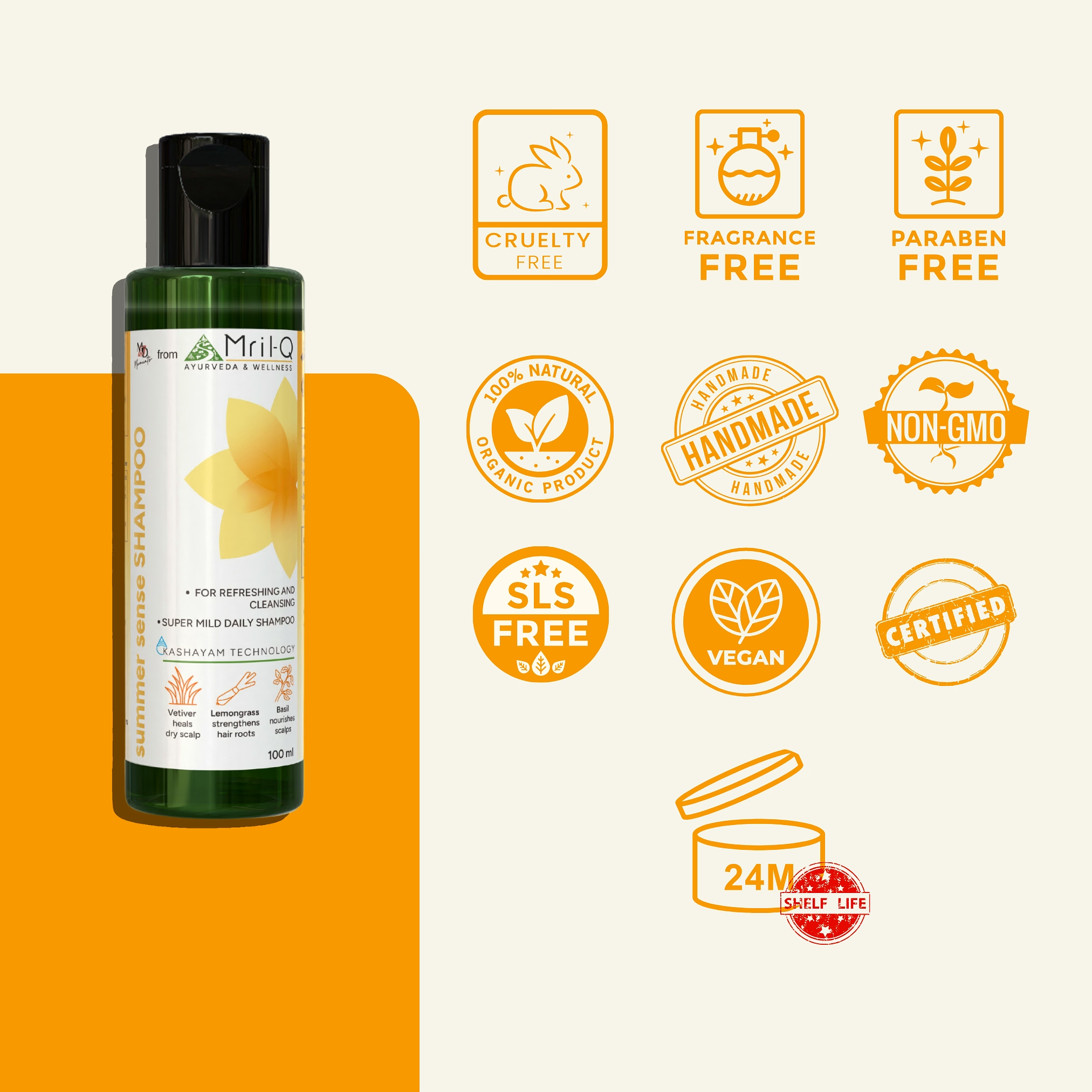 MrilQ Summer Sense | Mild Conditioning Shampoo | Daily Use | Post Workout Usage | Sulphate, Paraben & SLS Free