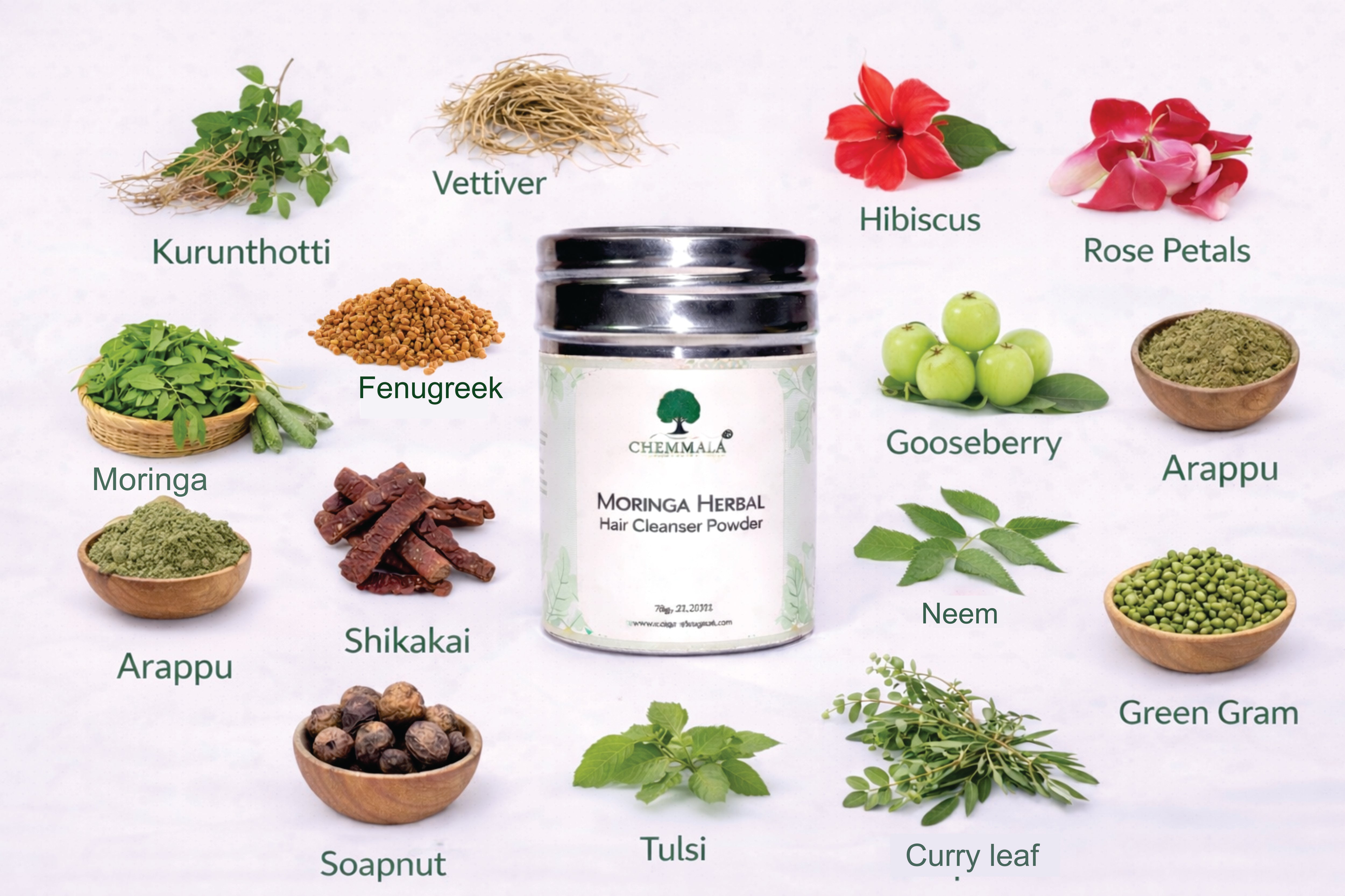 Chemmala Herbal Hair Cleanser Powder – Natural Shampoo Alternative for Strong, Healthy & Shiny Hair (Chemical-Free Ayurvedic Blend)